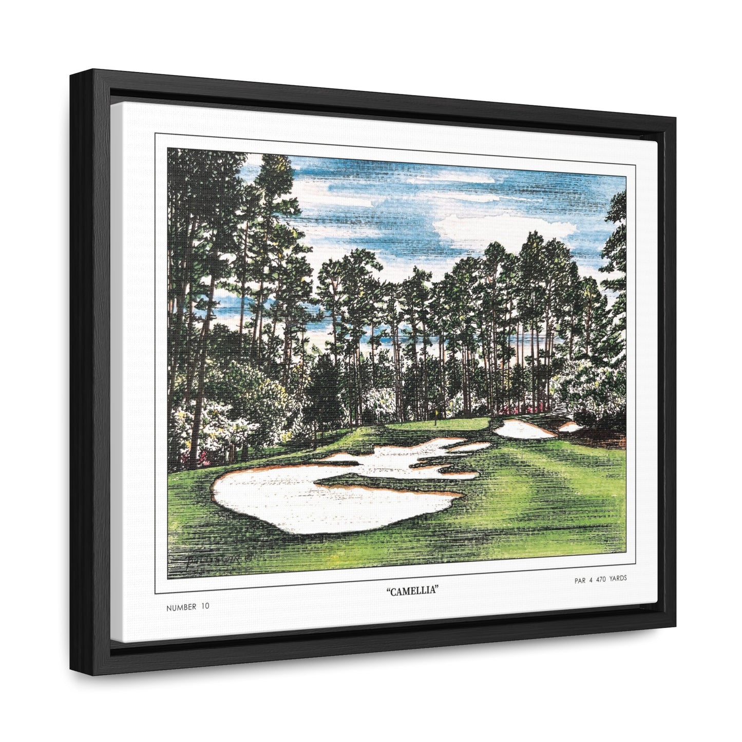 Camellia Watercolor Framed Canvas Golf Art for Wall