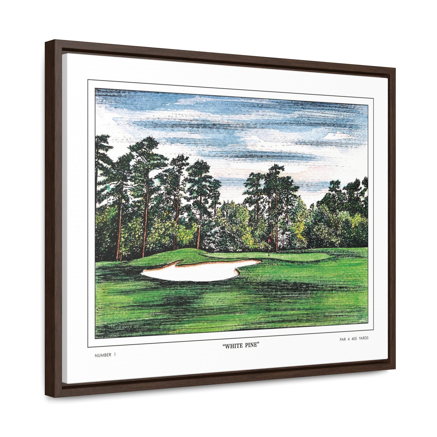 Tea Olive Augusta National Hole 1 Watercolor Painting | Original Masters Golf Art for Wall | Framed Horizontal Stretched Canvas Print