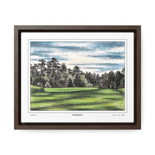 Magnolia Augusta National Hole 5 Watercolor Painting | Original Masters Golf Art for Wall | Framed Horizontal Stretched Canvas Print