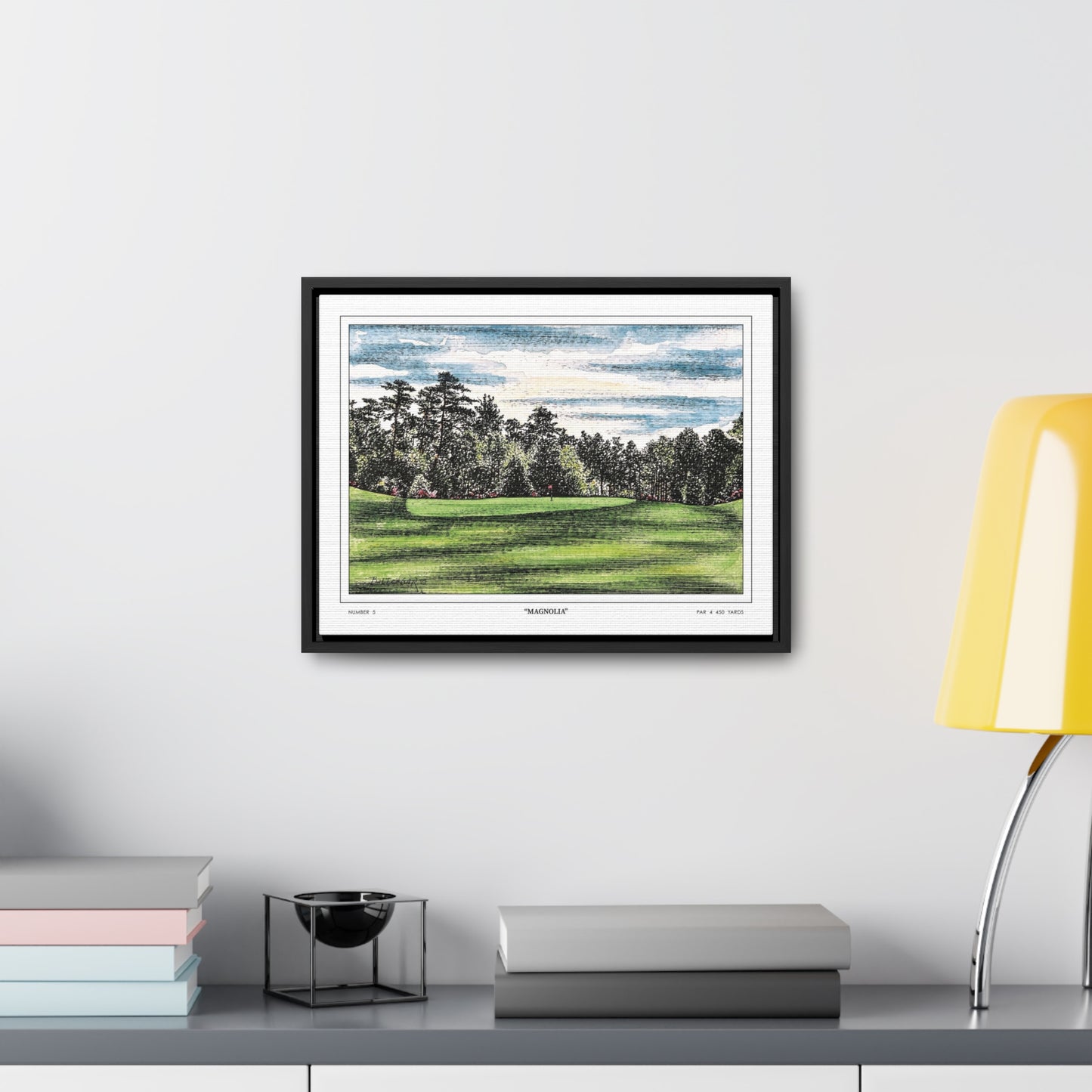 Magnolia Augusta National Hole 5 Watercolor Painting | Original Masters Golf Art for Wall | Framed Horizontal Stretched Canvas Print