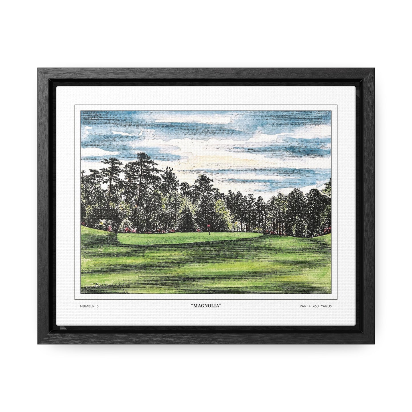 Magnolia Augusta National Hole 5 Watercolor Painting | Original Masters Golf Art for Wall | Framed Horizontal Stretched Canvas Print