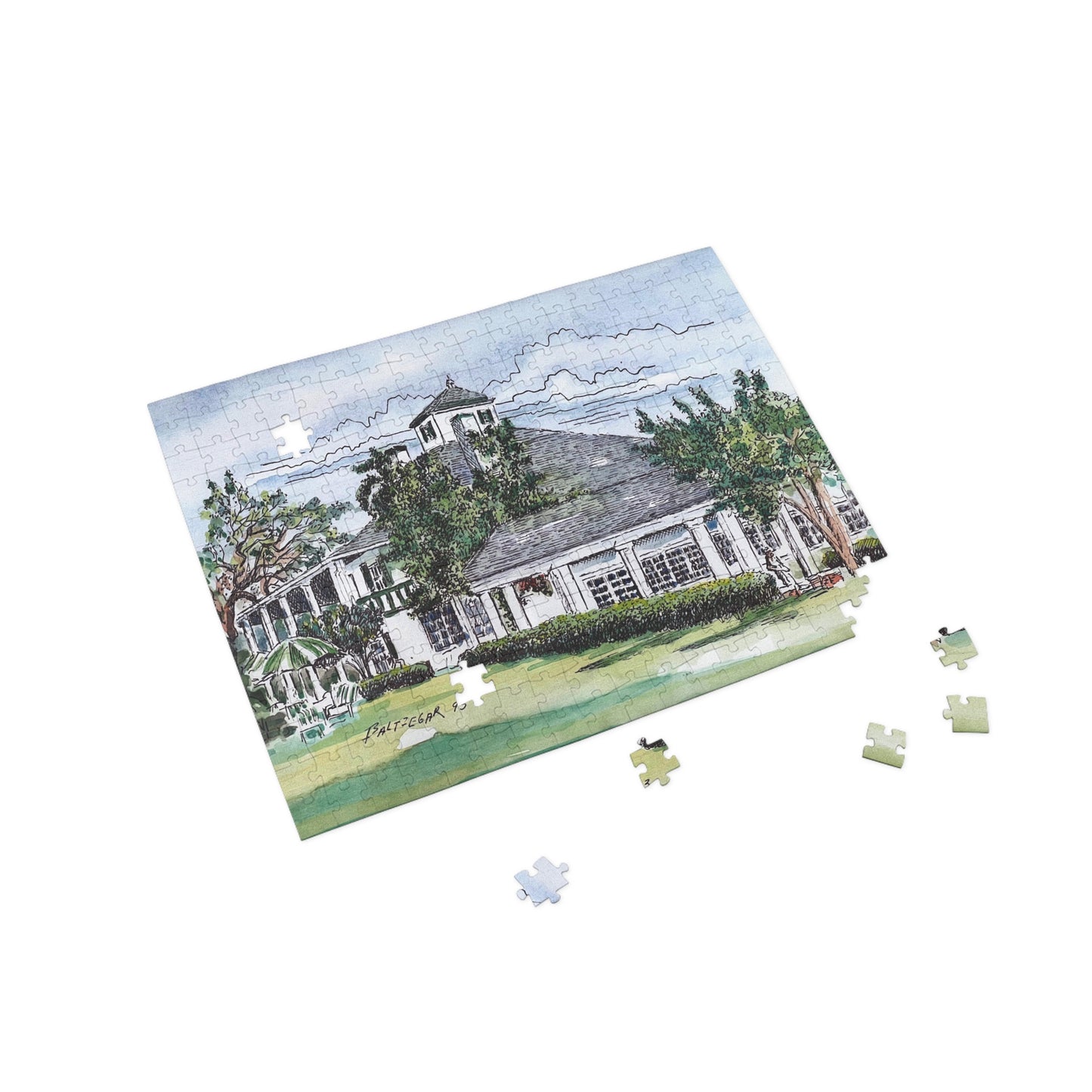 Puzzle of the Antebellum Clubhouse Featuring Original Golf Art