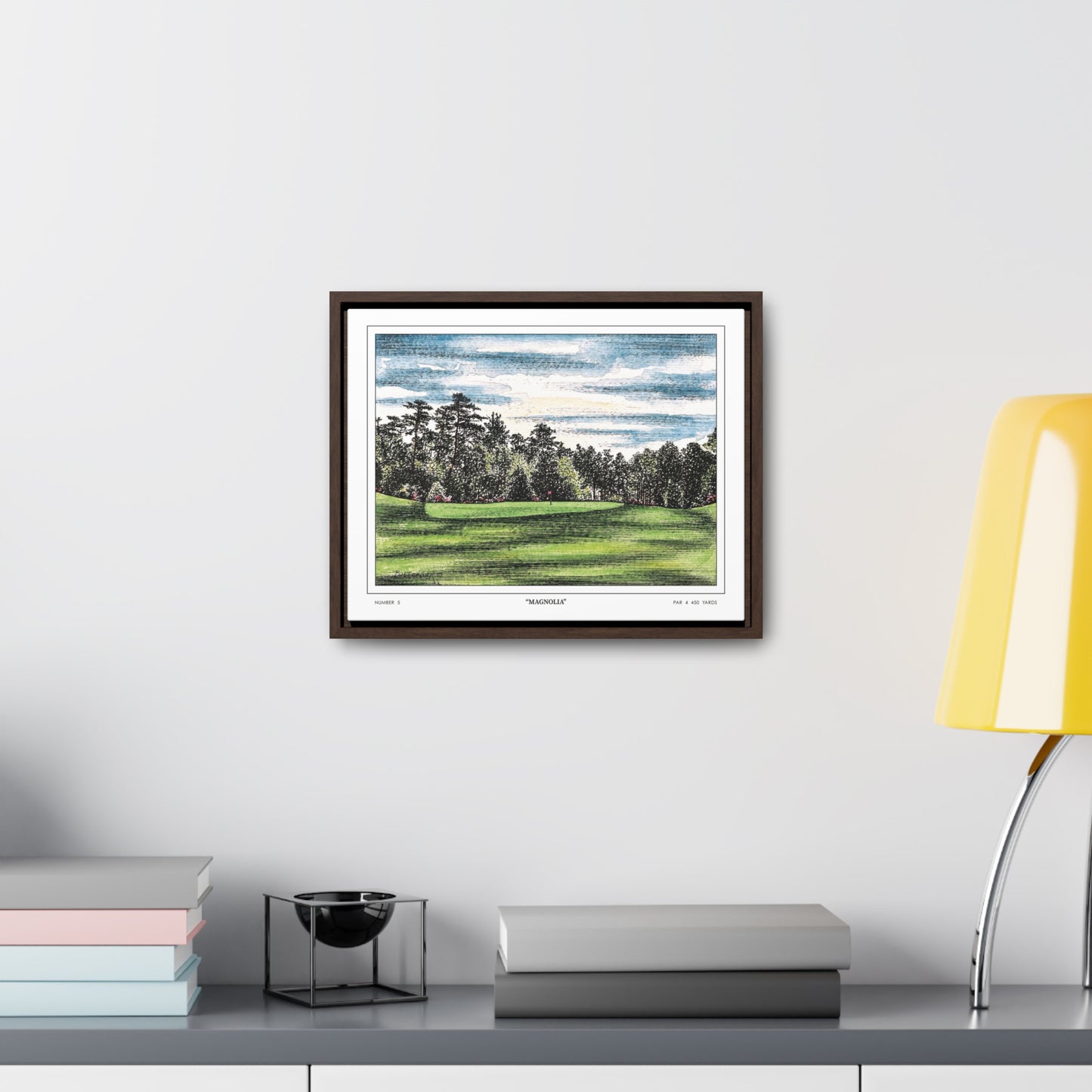 Magnolia Augusta National Hole 5 Watercolor Painting | Original Masters Golf Art for Wall | Framed Horizontal Stretched Canvas Print