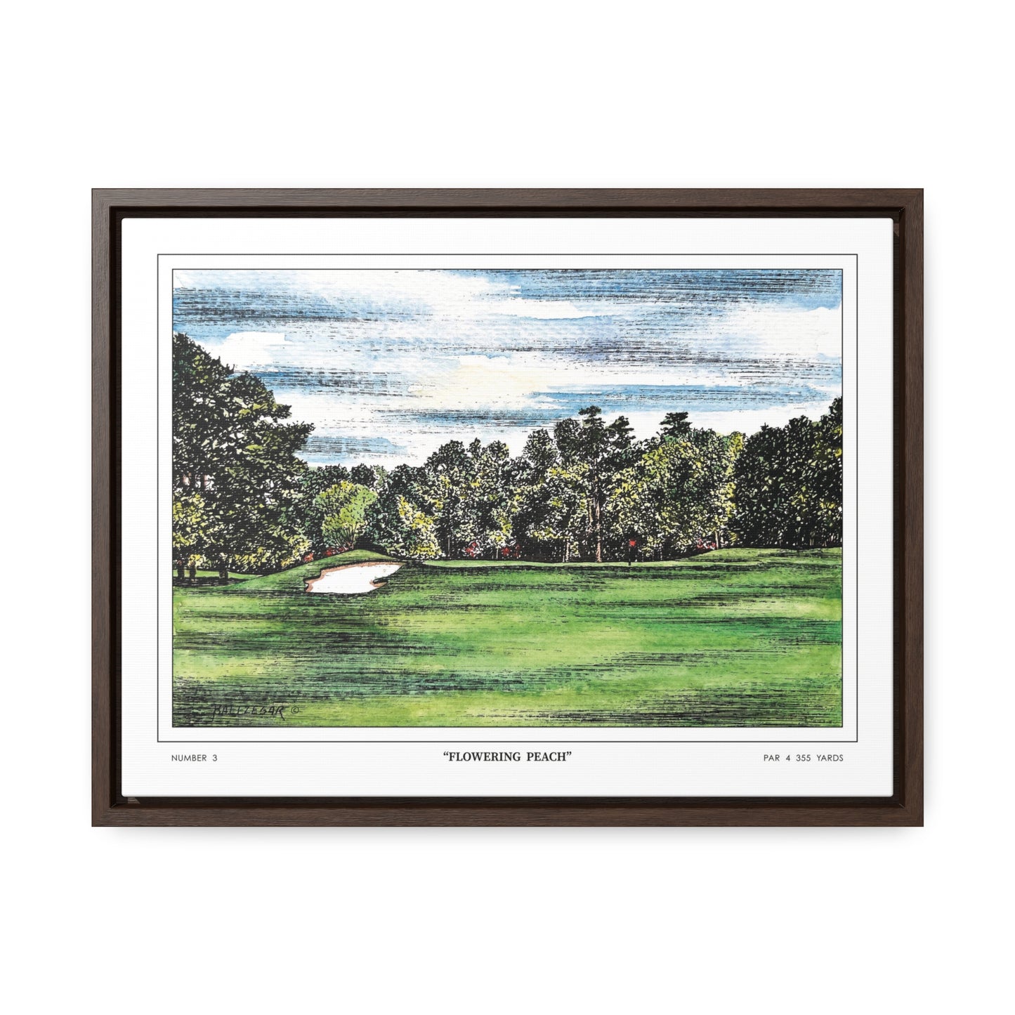 Flowering Peach Hole 3 Watercolor Painting Original Golf Art