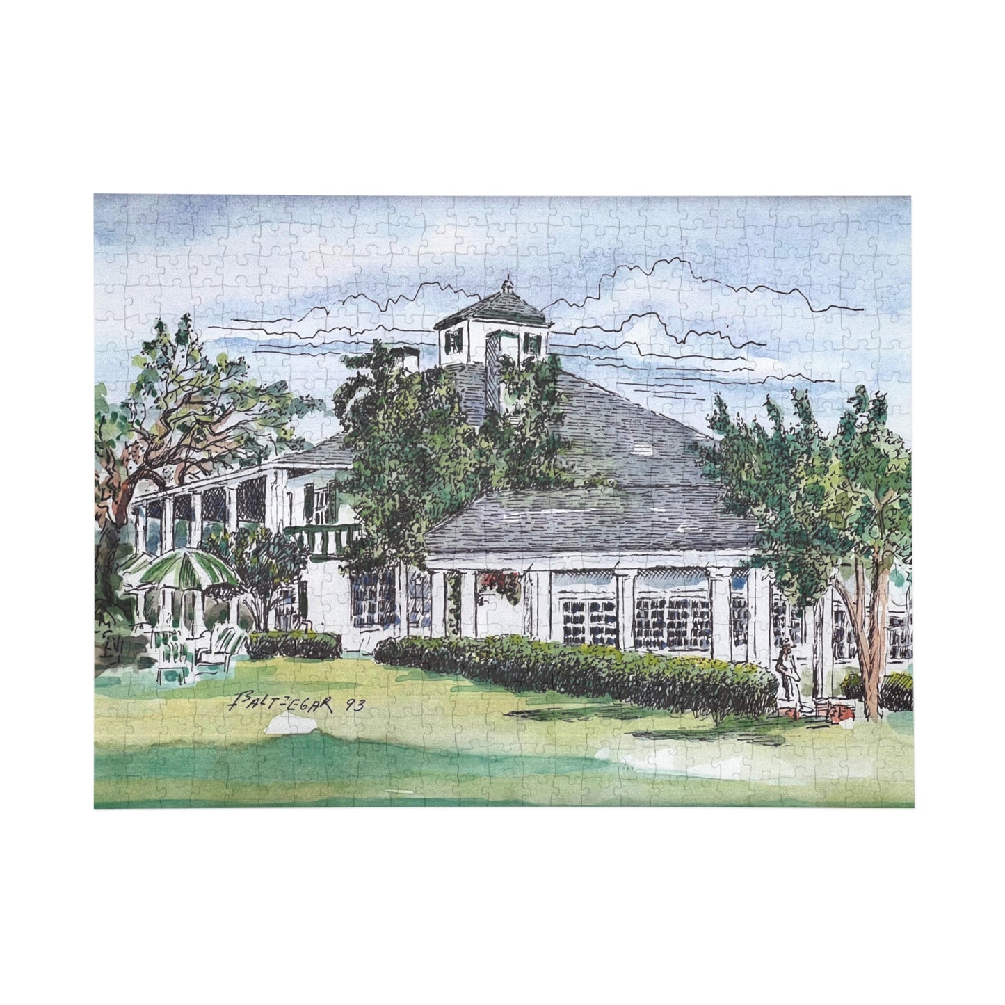 Puzzle of the Antebellum Clubhouse Featuring Original Golf Art