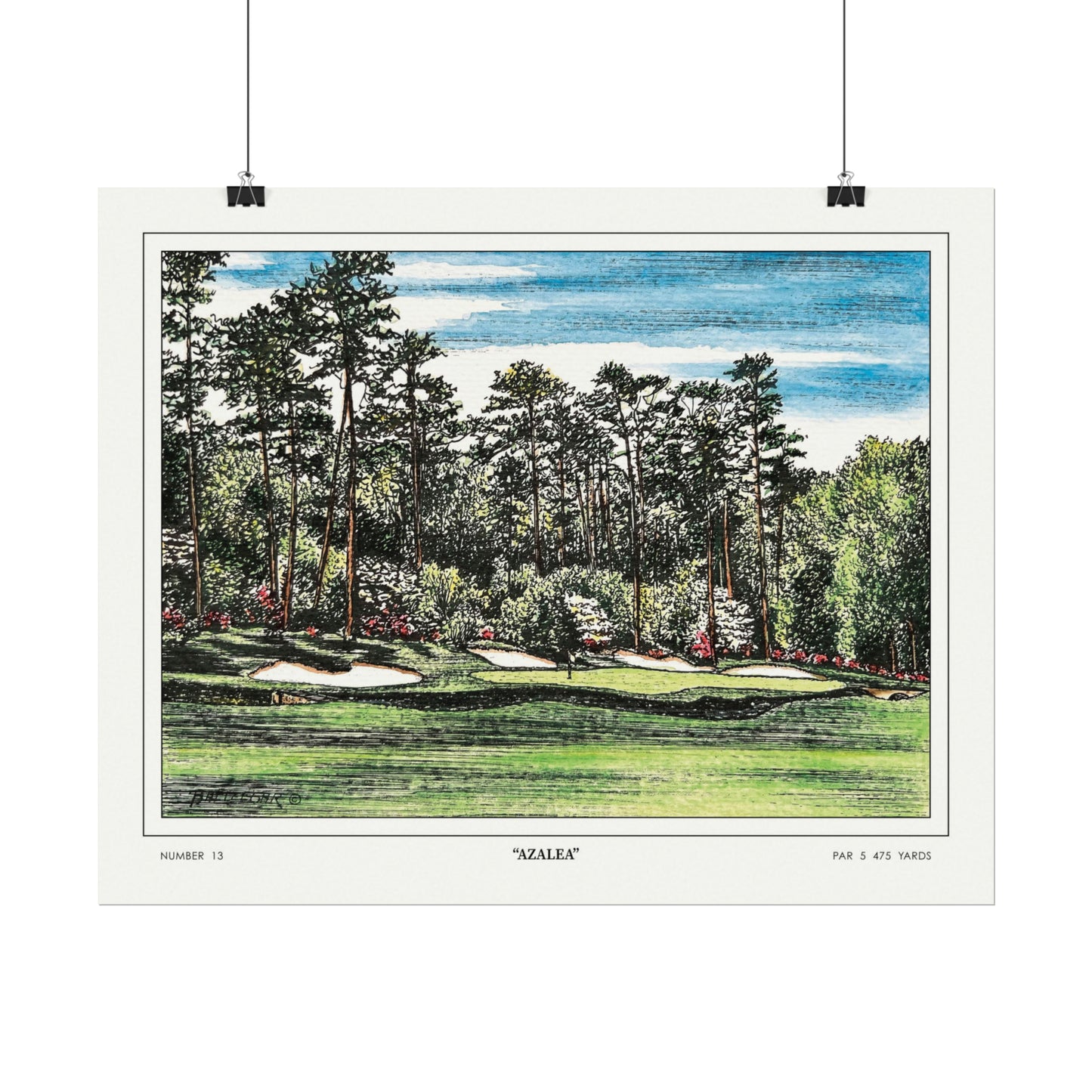 Hole 13 "Azalea" in 1968 Original Golf Watercolor Art