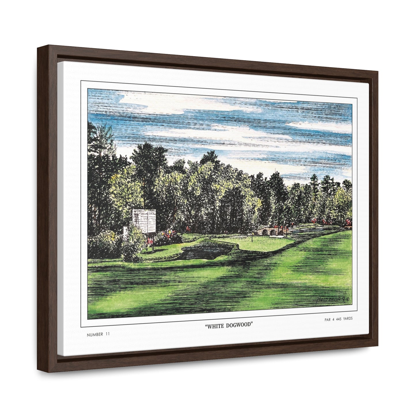 White Dogwood Augusta National Hole 11 Watercolor Painting | Original Masters Golf Art for Wall | Framed Horizontal Stretched Canvas Print