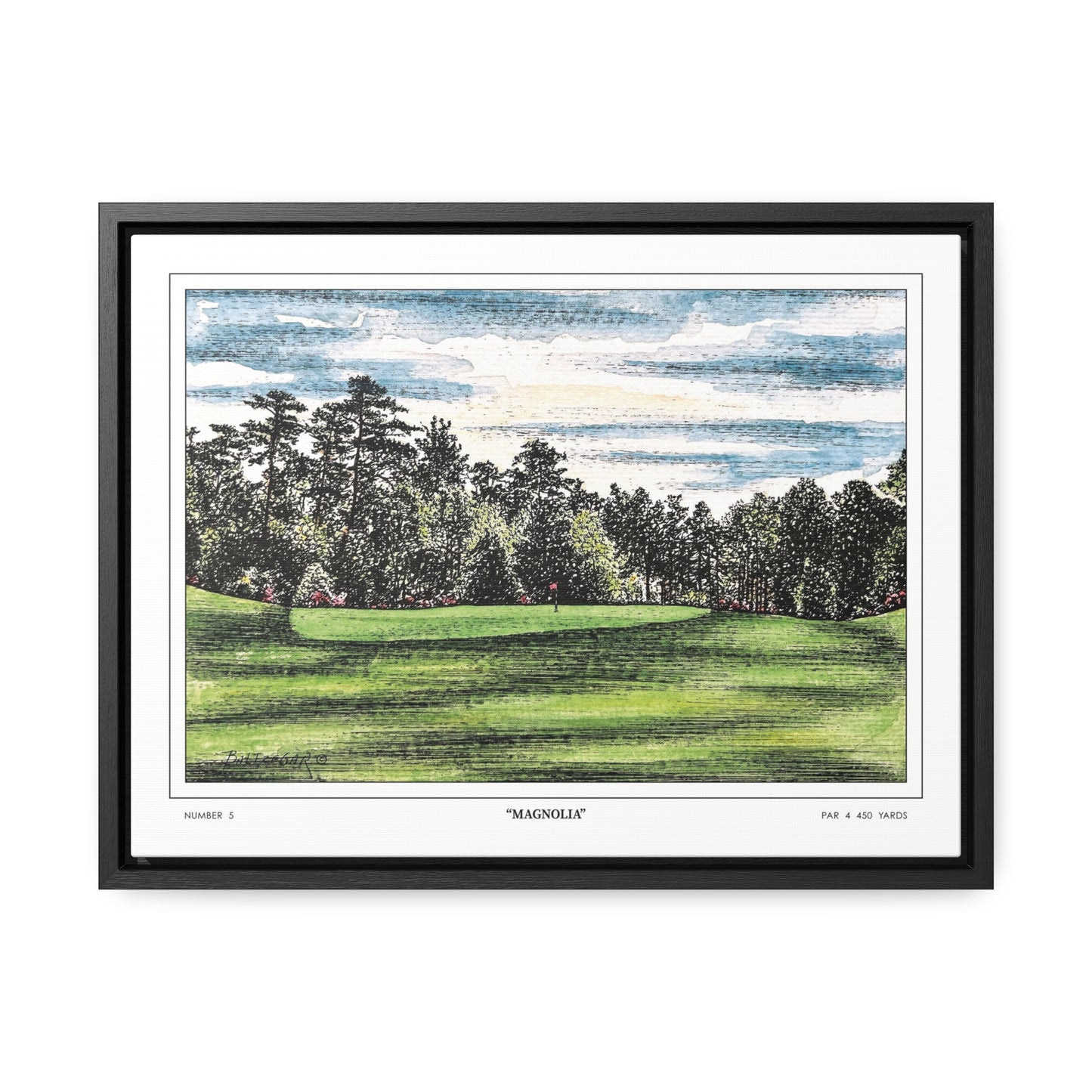 Magnolia Augusta National Hole 5 Watercolor Painting | Original Masters Golf Art for Wall | Framed Horizontal Stretched Canvas Print