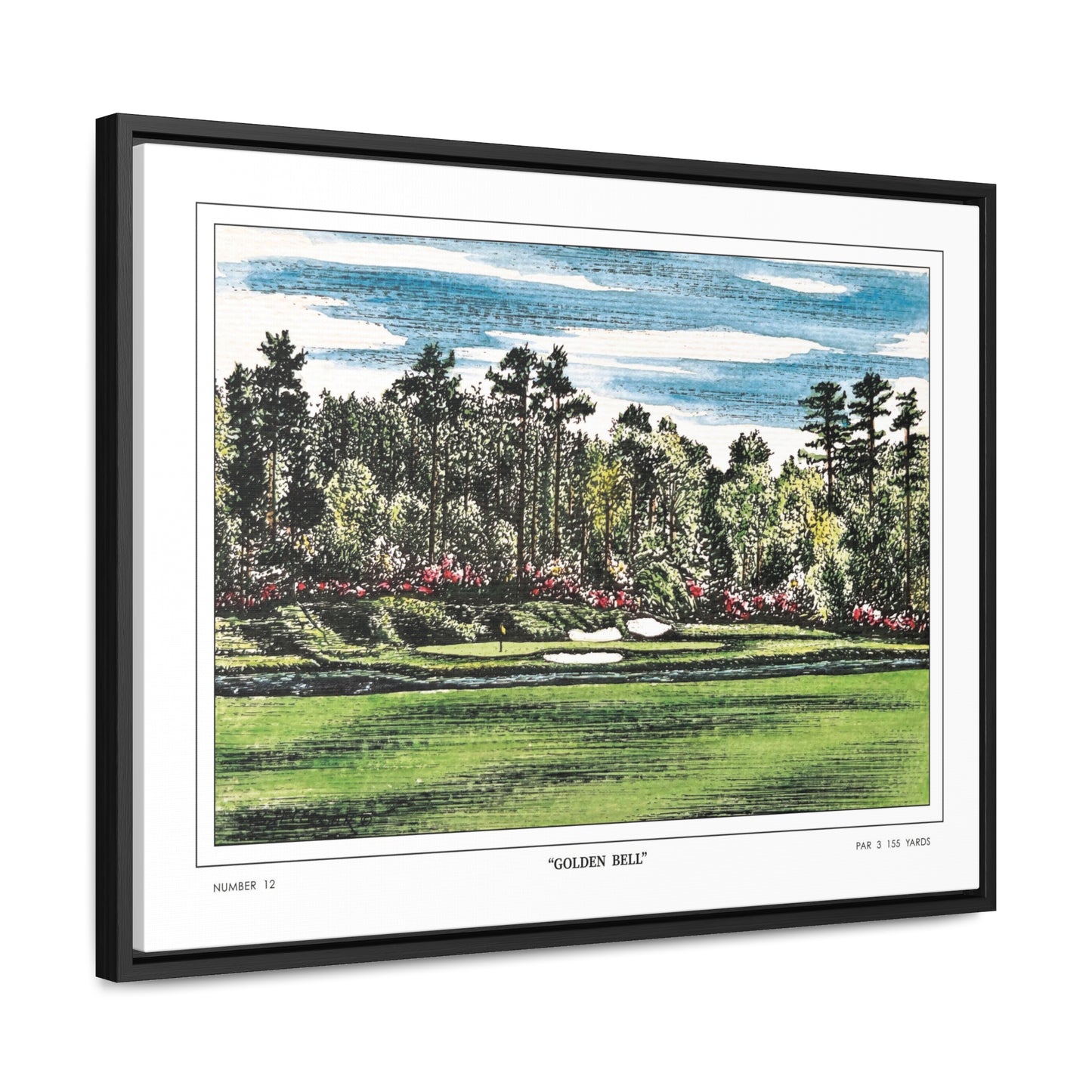 Golden Bell Hole 12 Watercolor Painting Framed Golf Art