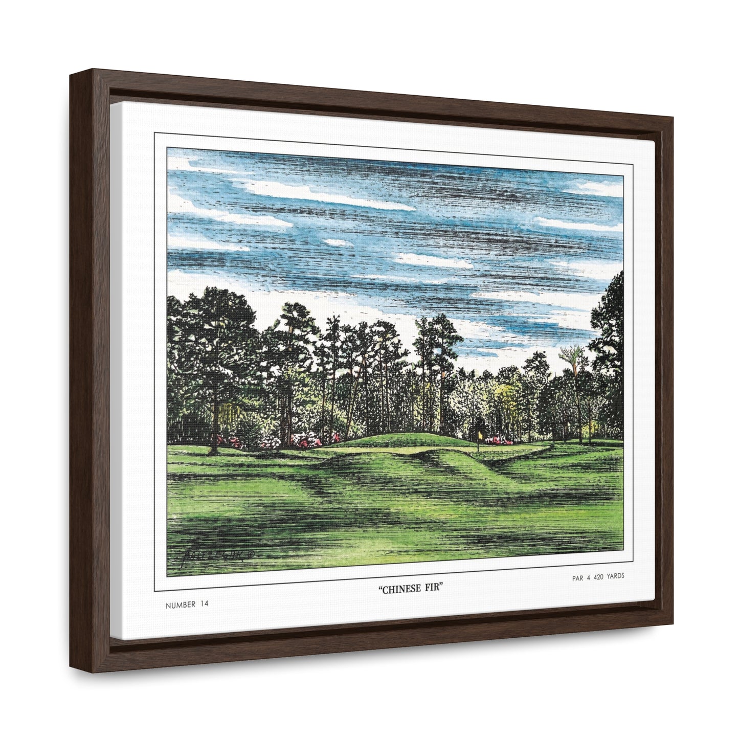 Chinese Fir Framed Canvas Golf Print for Wall