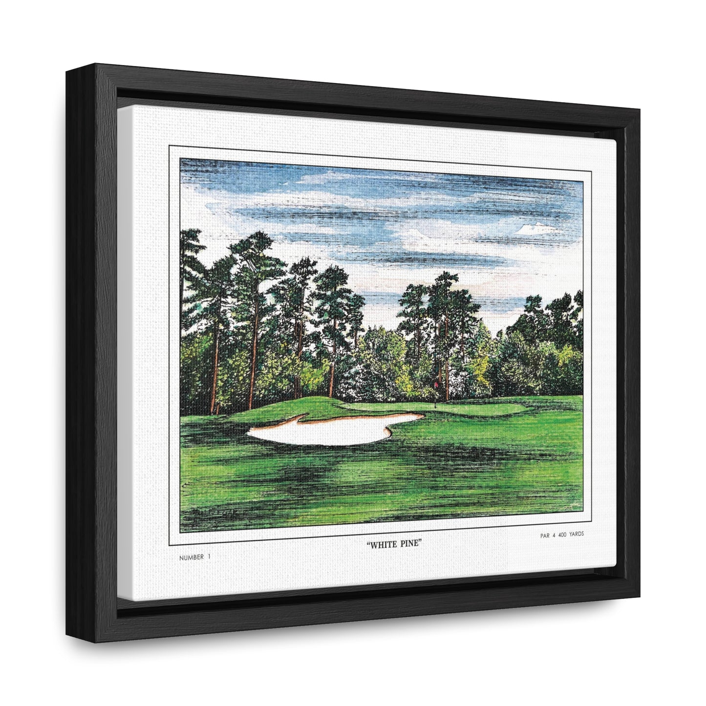 Tea Olive Augusta National Hole 1 Watercolor Painting | Original Masters Golf Art for Wall | Framed Horizontal Stretched Canvas Print