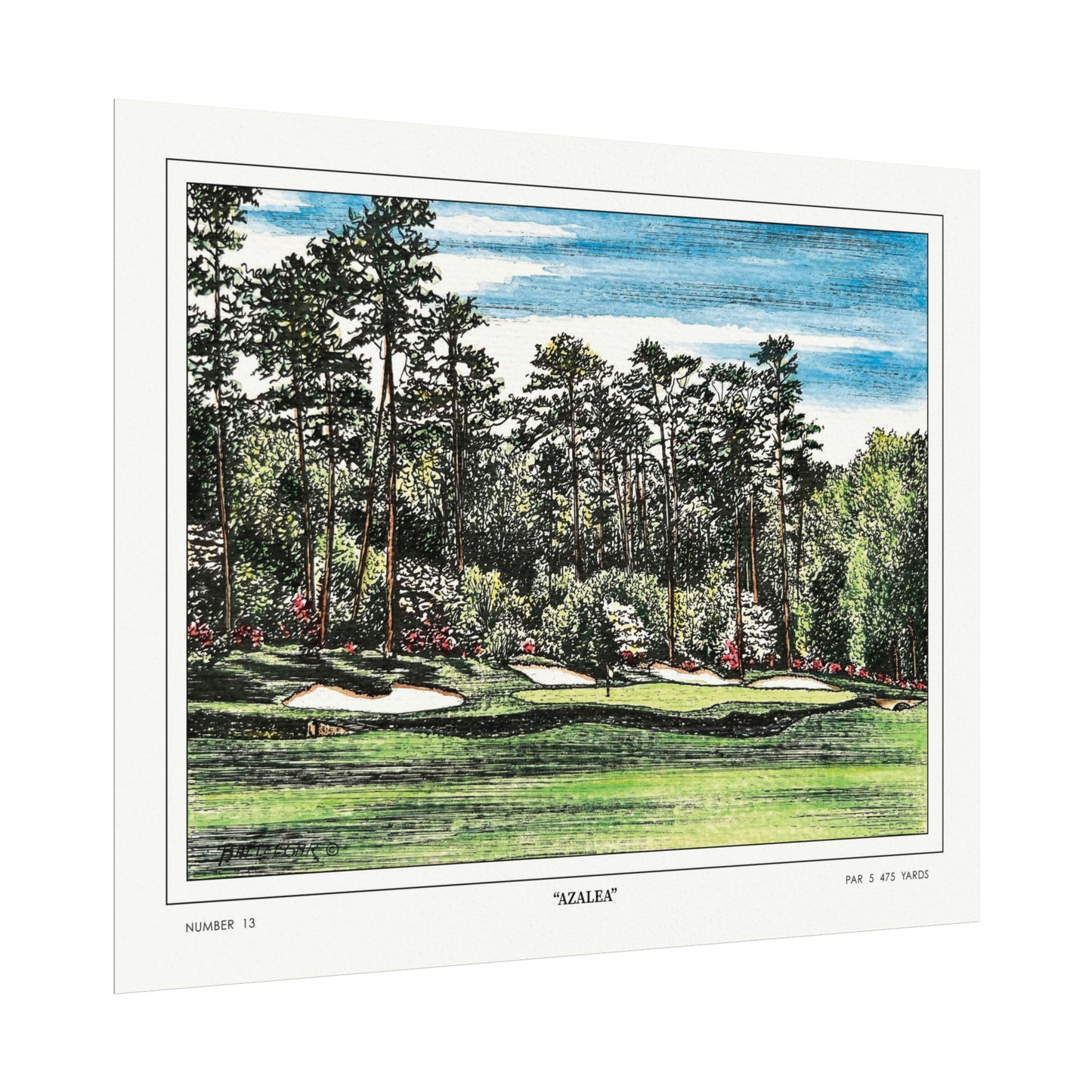 Hole 13 "Azalea" in 1968 Original Golf Watercolor Art