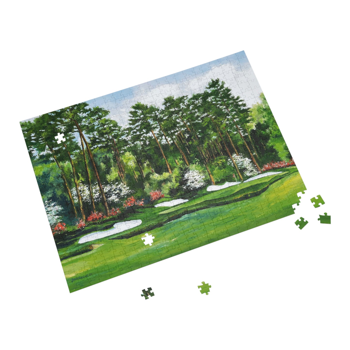 Wooden Jigsaw Puzzle of Hole 13 Azalea Featuring Original Golf Art