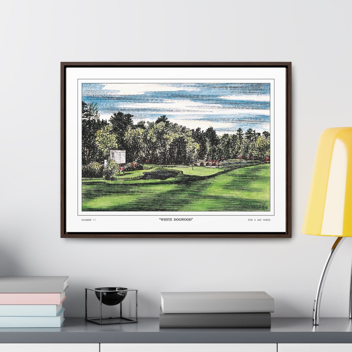 White Dogwood Augusta National Hole 11 Watercolor Painting | Original Masters Golf Art for Wall | Framed Horizontal Stretched Canvas Print