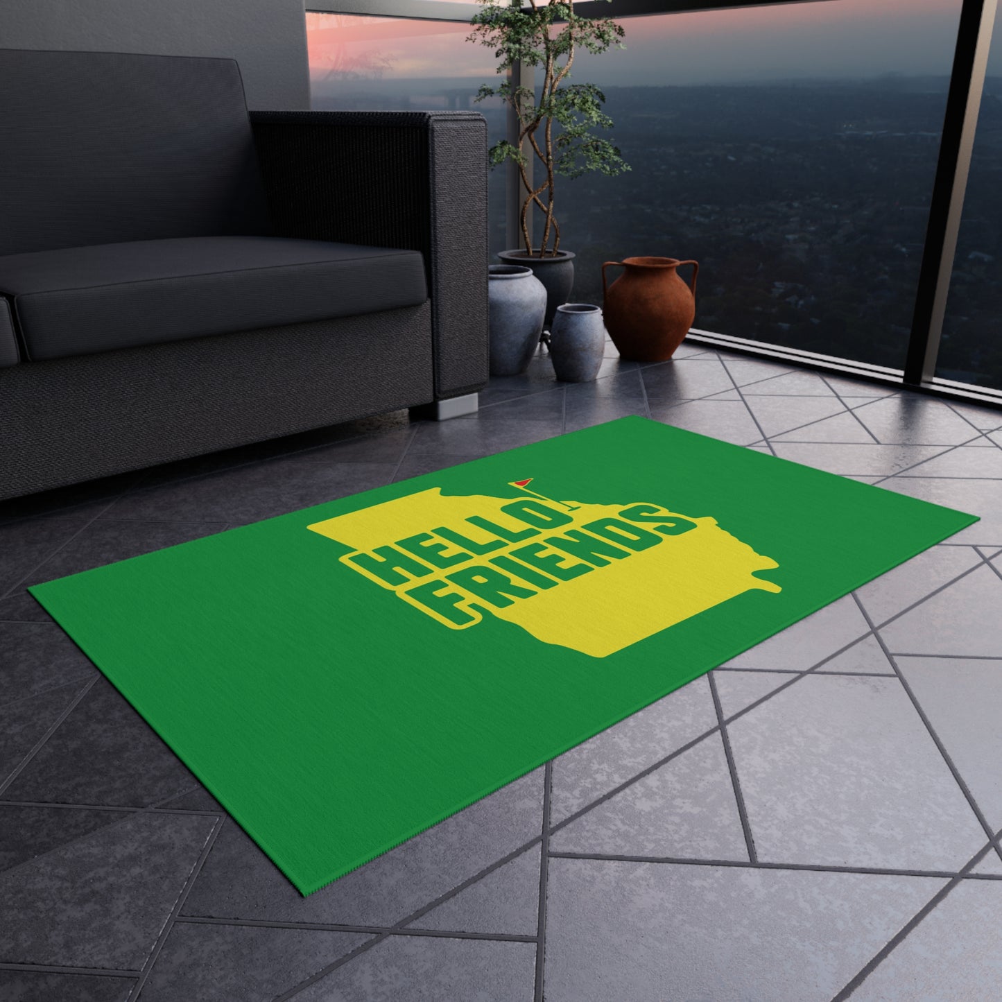 Hello Friends Indoor Outdoor Golf Themed Rug