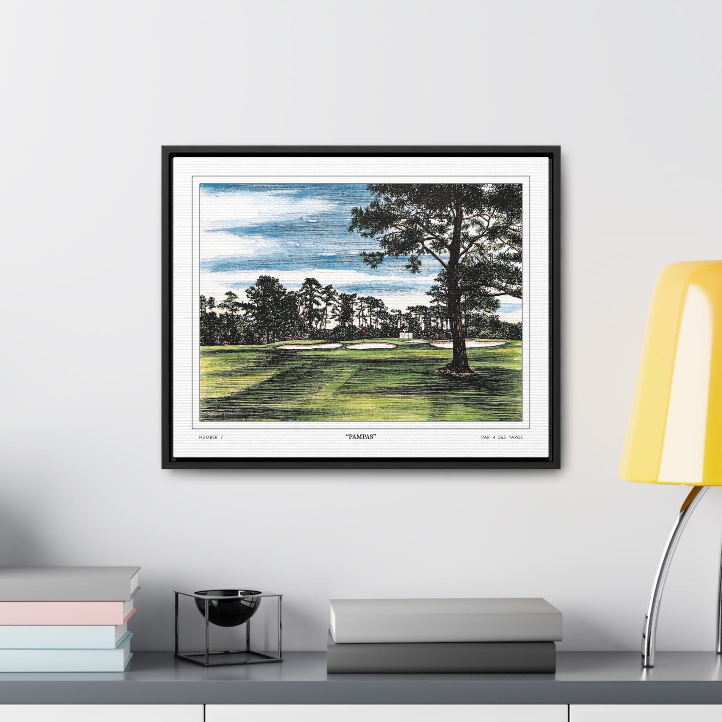 Pampas Augusta National Hole 7 Watercolor Painting | Original Masters Golf Art for Wall | Framed Horizontal Stretched Canvas Print