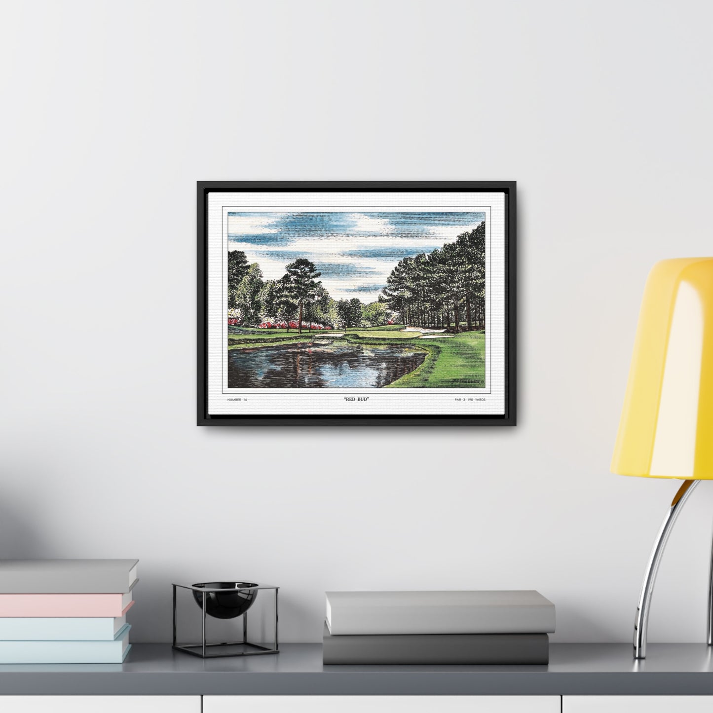 Redbud Augusta National Hole 16 Watercolor Painting | Original Masters Golf Art for Wall | Framed Horizontal Stretched Canvas Print