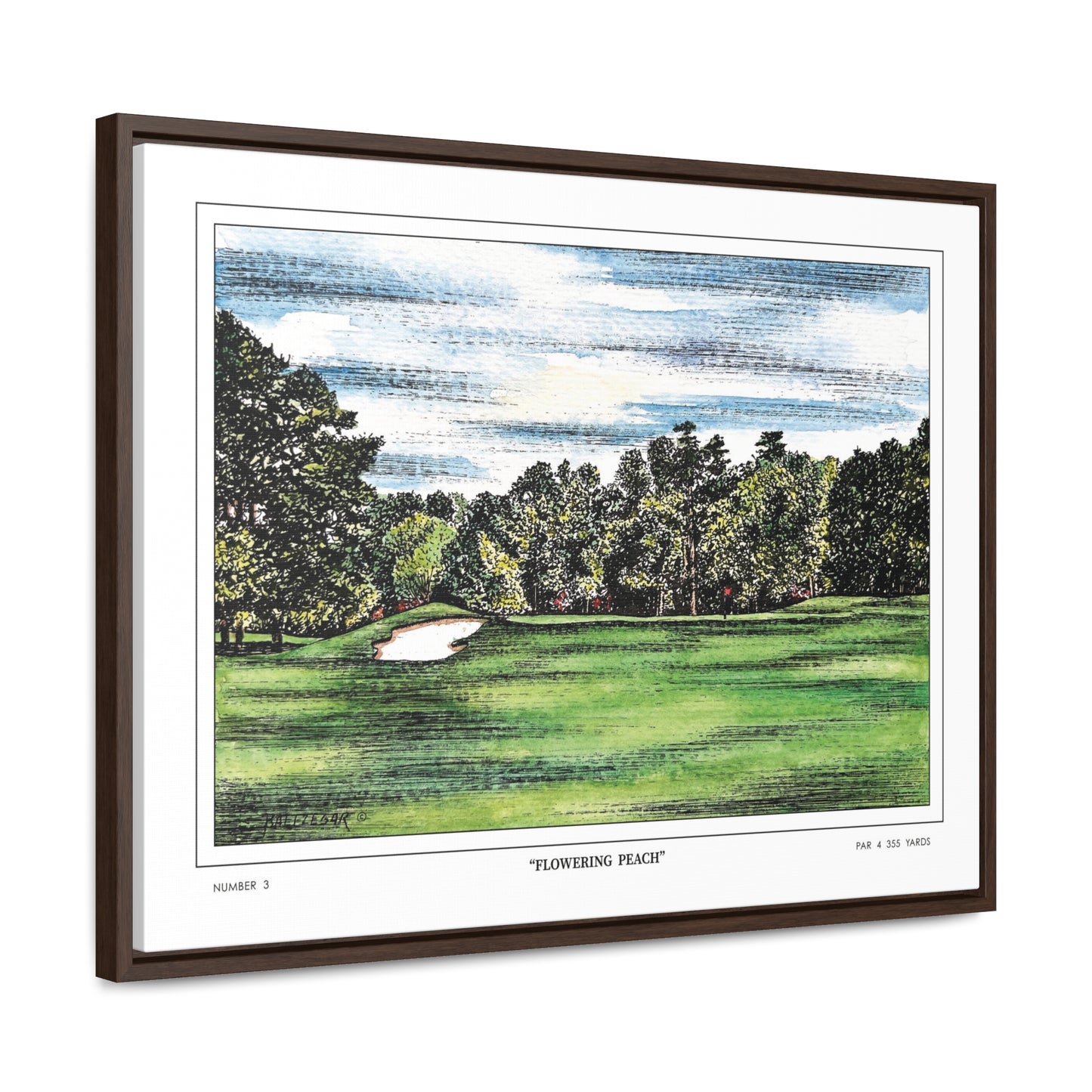 Flowering Peach Hole 3 Watercolor Painting Original Golf Art