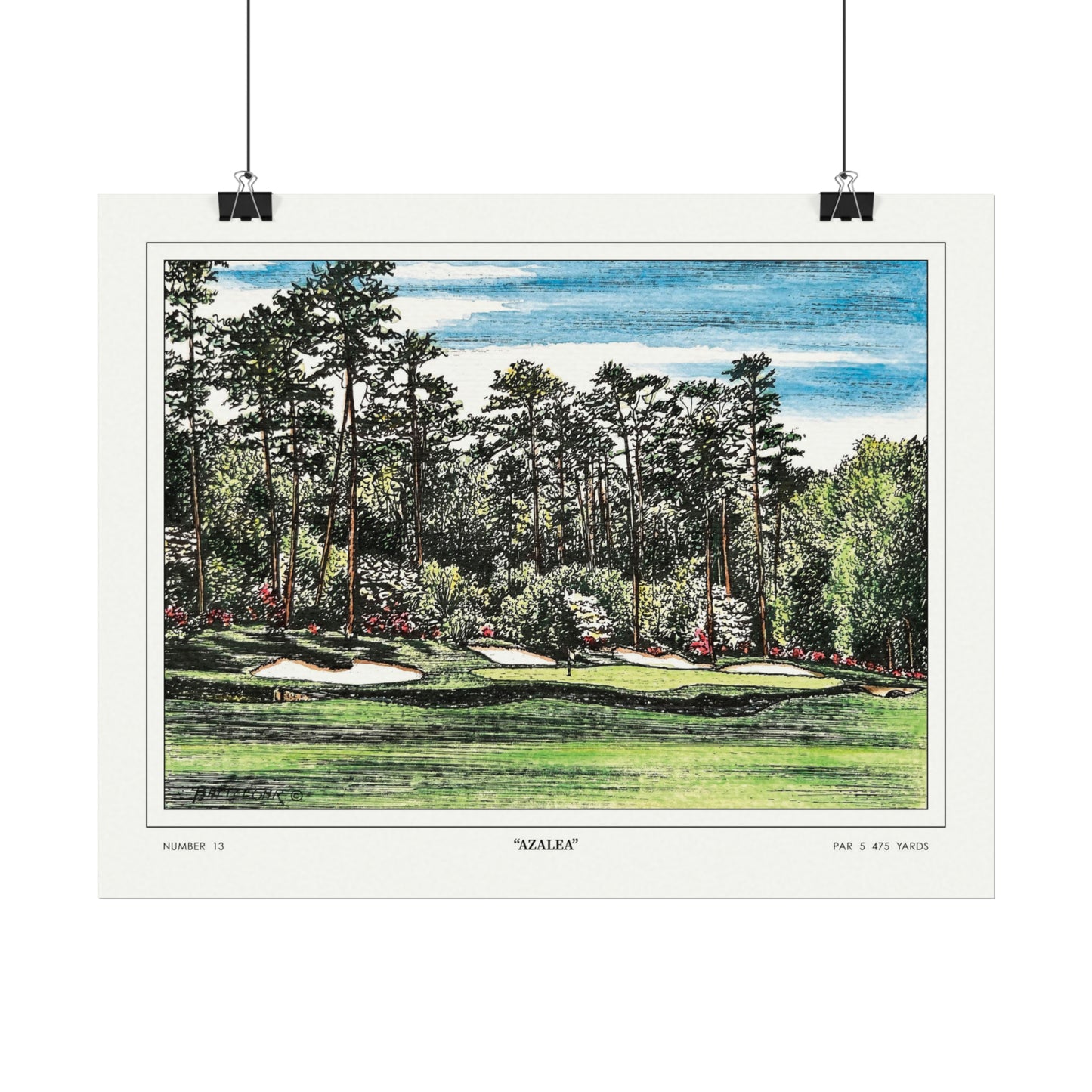 Hole 13 "Azalea" in 1968 Original Golf Watercolor Art
