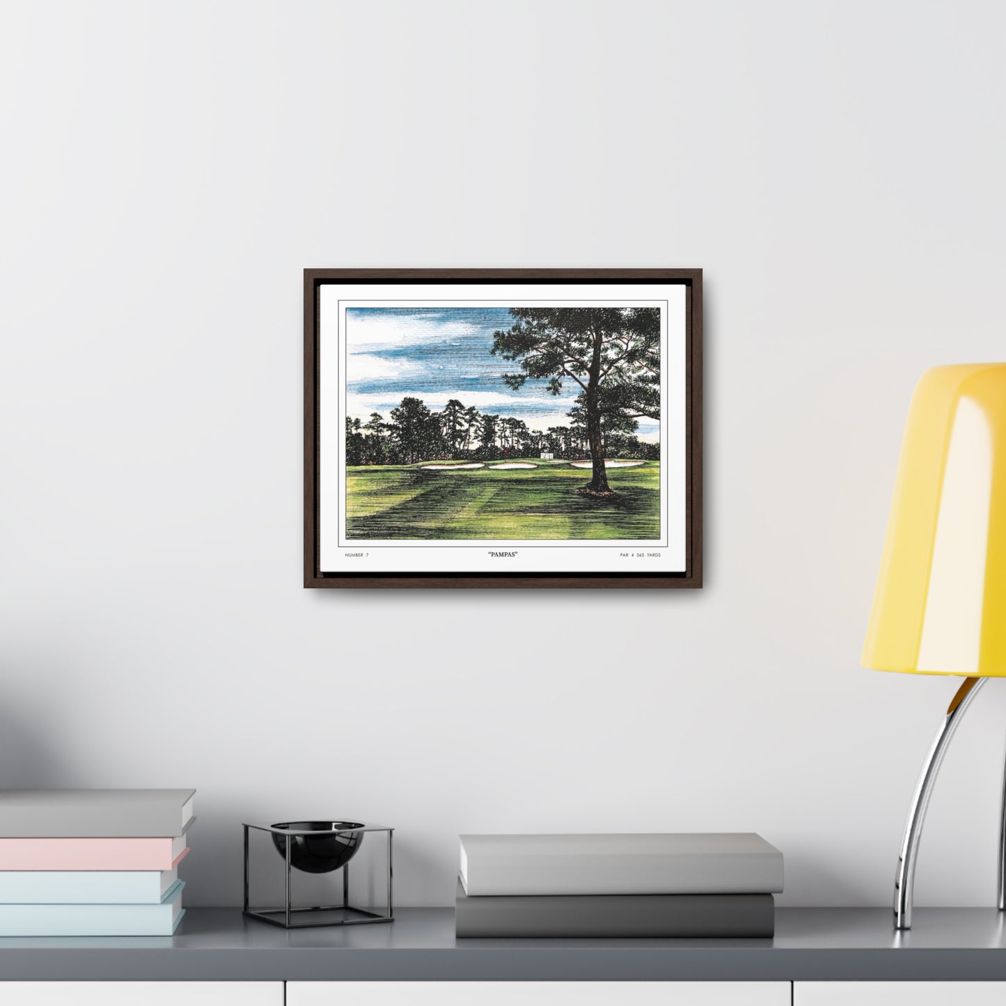 Pampas Augusta National Hole 7 Watercolor Painting | Original Masters Golf Art for Wall | Framed Horizontal Stretched Canvas Print