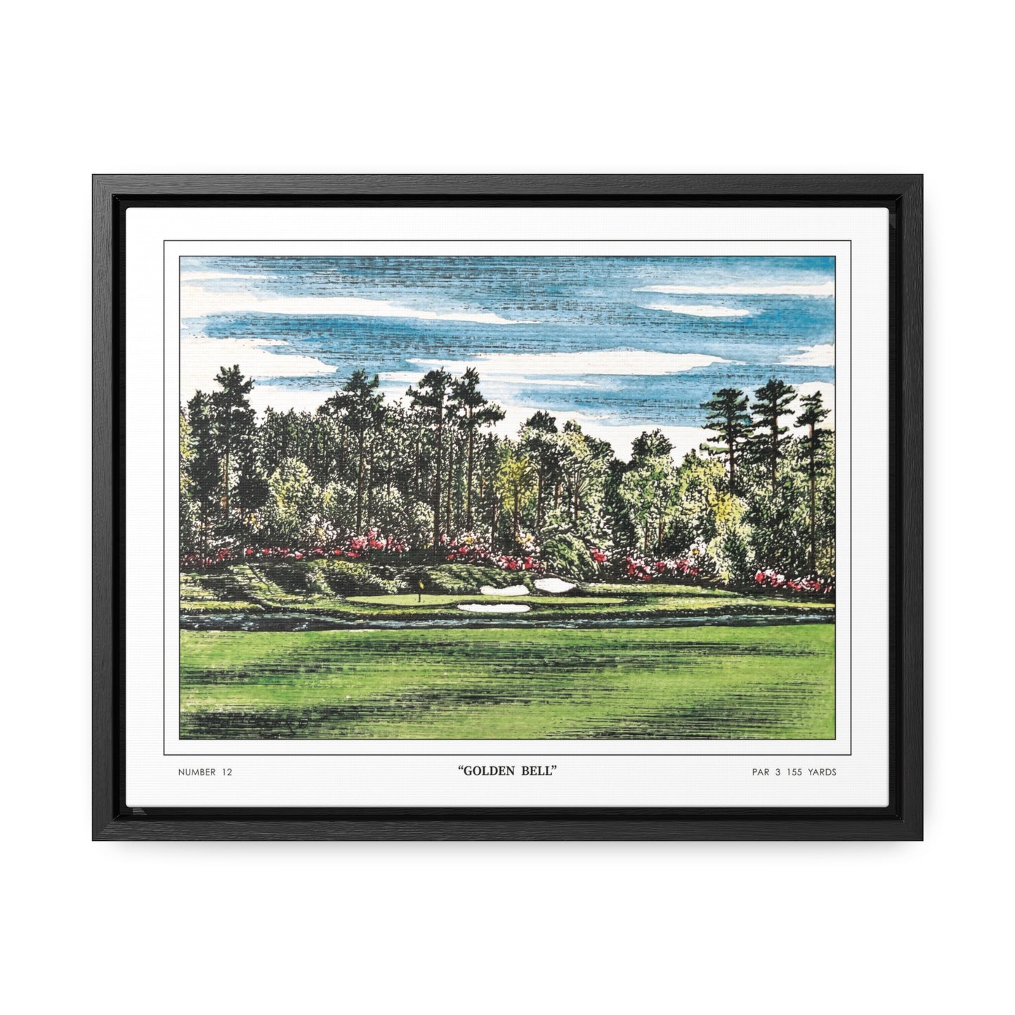 Golden Bell Hole 12 Watercolor Painting Framed Golf Art