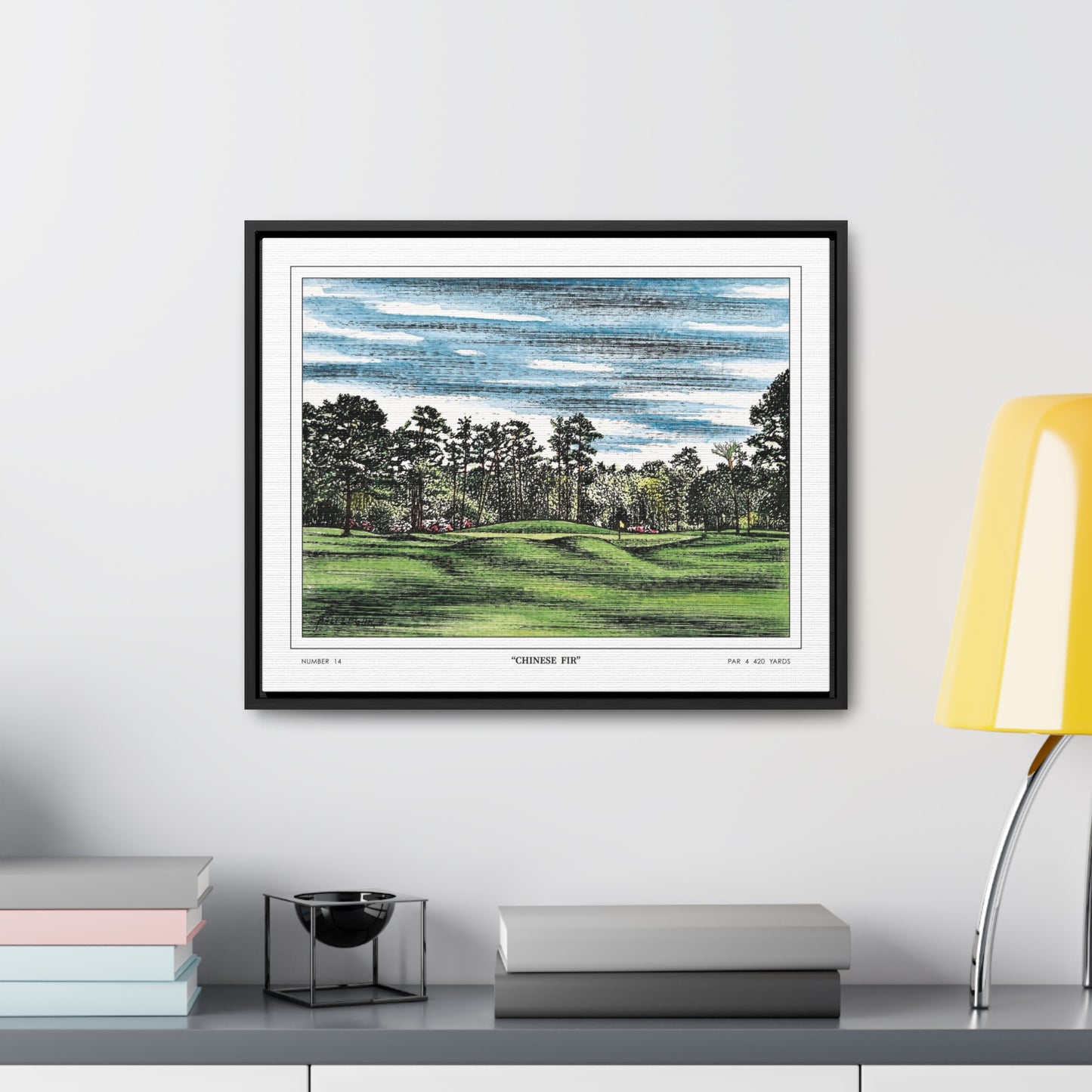 Chinese Fir Framed Canvas Golf Print for Wall