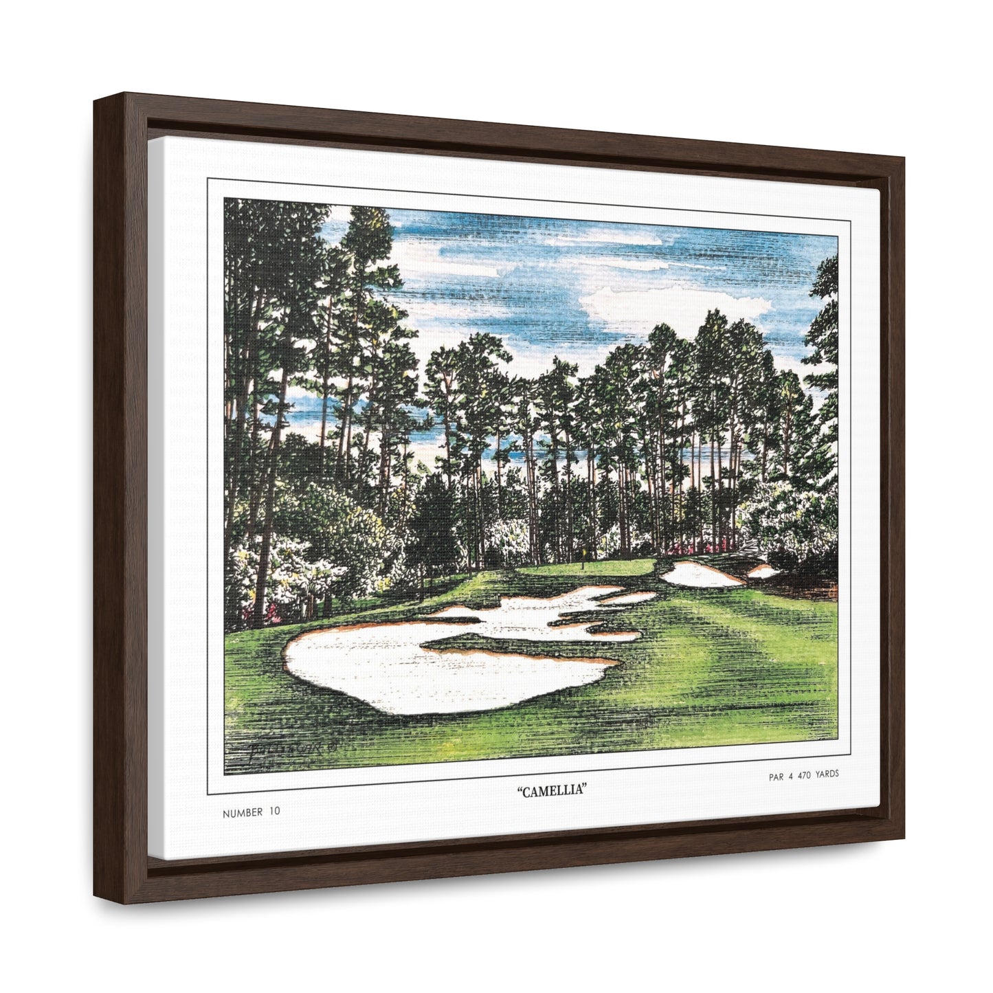 Camellia Watercolor Framed Canvas Golf Art for Wall