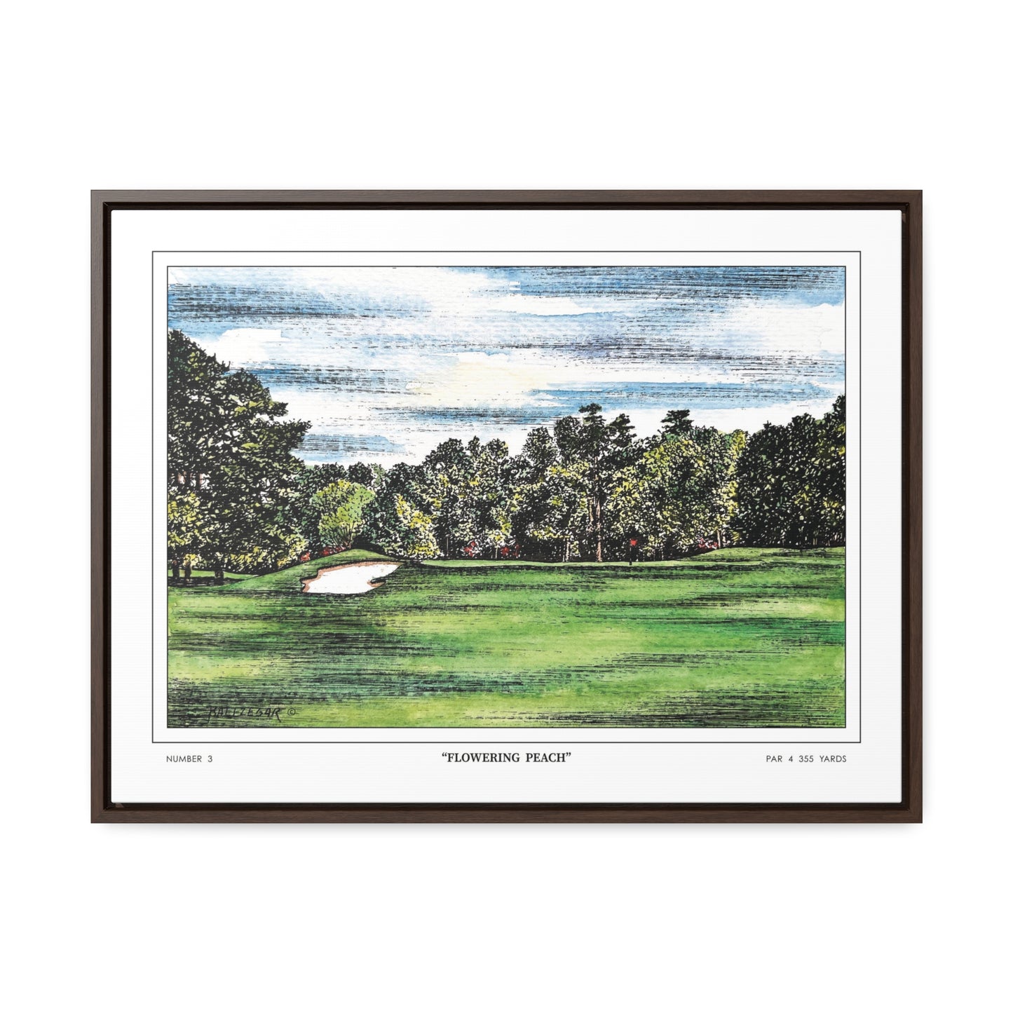 Flowering Peach Hole 3 Watercolor Painting Original Golf Art