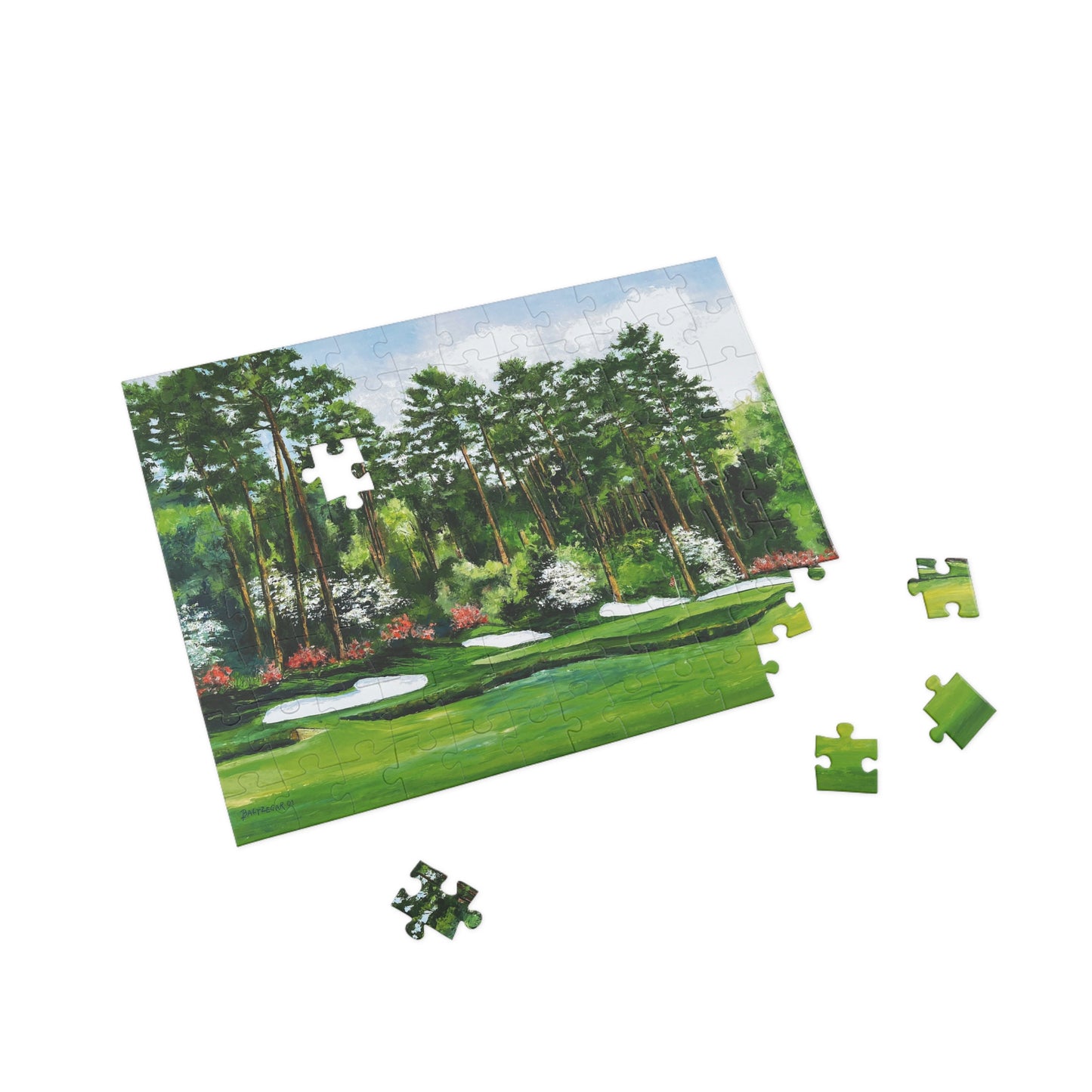 Wooden Jigsaw Puzzle of Hole 13 Azalea Featuring Original Golf Art