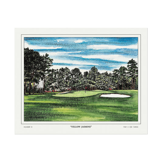 Hole 8 "Yellow Jasmine" at Augusta National in 1968 | Vintage Masters Wall Art | Horizontal Decor | Golf Course Poster | Watercolor Print