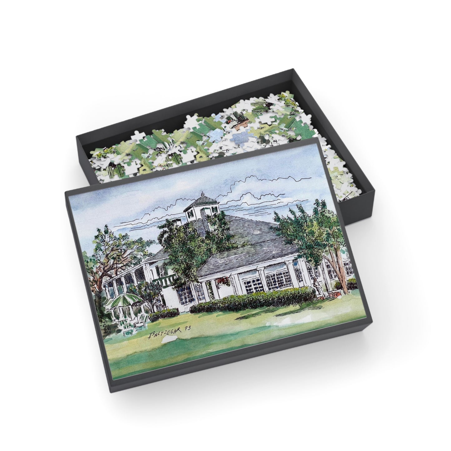 Puzzle of the Antebellum Clubhouse Featuring Original Golf Art