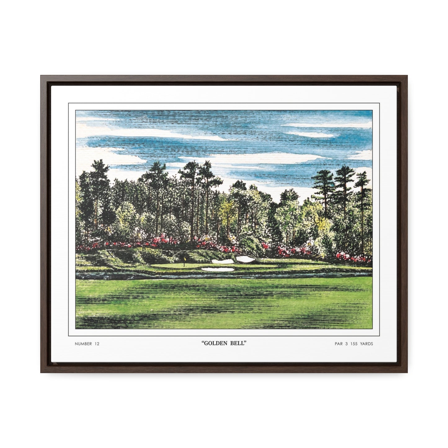 Golden Bell Hole 12 Watercolor Painting Framed Golf Art