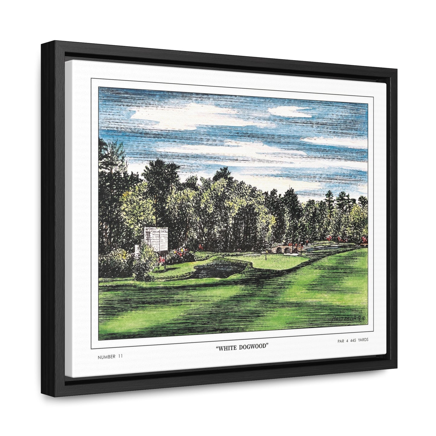 White Dogwood Augusta National Hole 11 Watercolor Painting | Original Masters Golf Art for Wall | Framed Horizontal Stretched Canvas Print