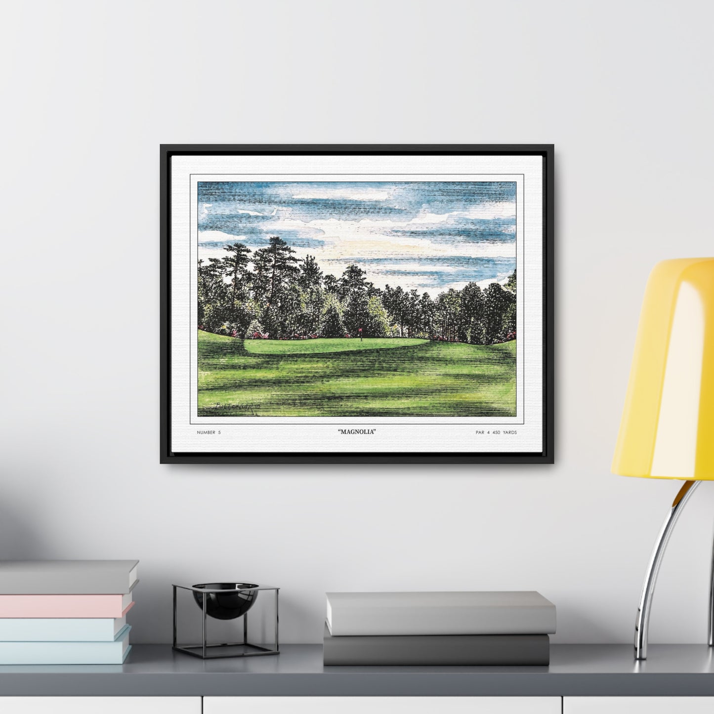 Magnolia Augusta National Hole 5 Watercolor Painting | Original Masters Golf Art for Wall | Framed Horizontal Stretched Canvas Print