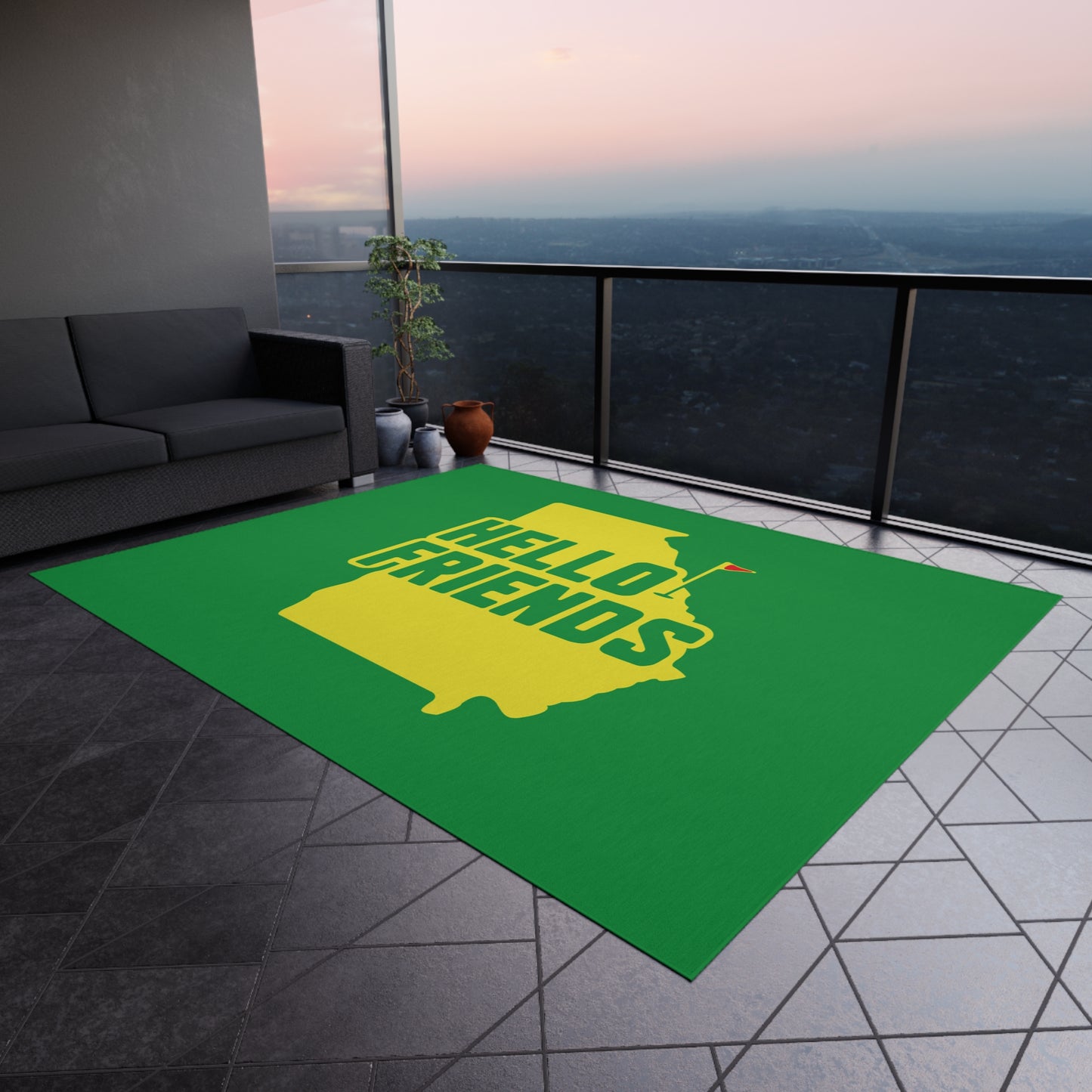 Hello Friends Indoor Outdoor Golf Themed Rug