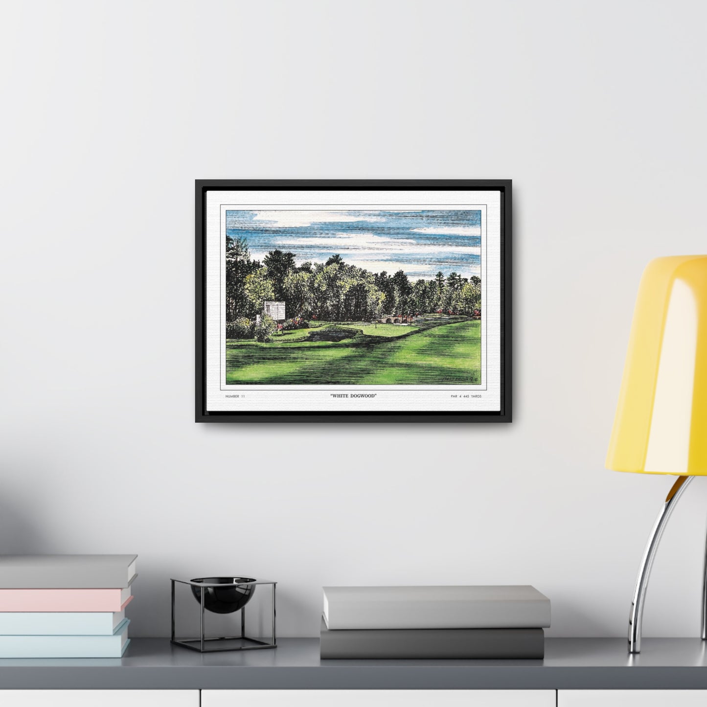 White Dogwood Augusta National Hole 11 Watercolor Painting | Original Masters Golf Art for Wall | Framed Horizontal Stretched Canvas Print