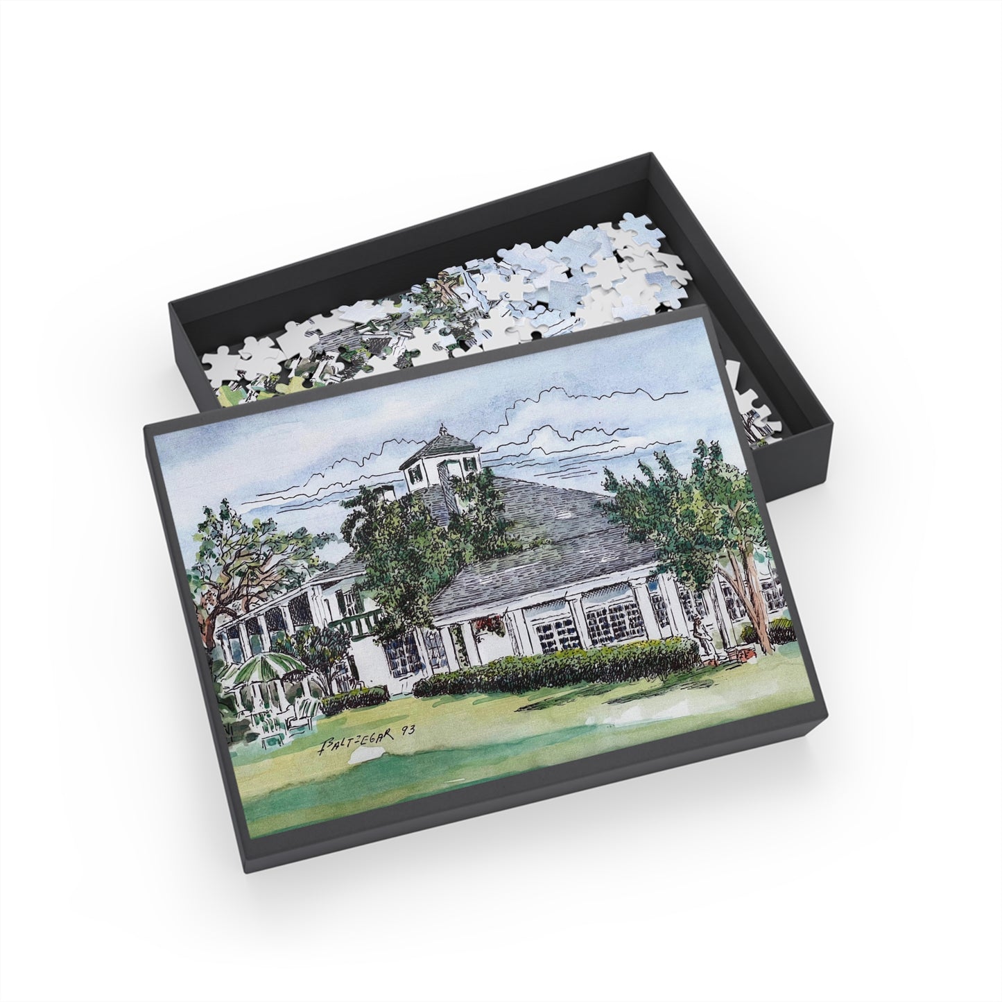 Puzzle of the Antebellum Clubhouse Featuring Original Golf Art