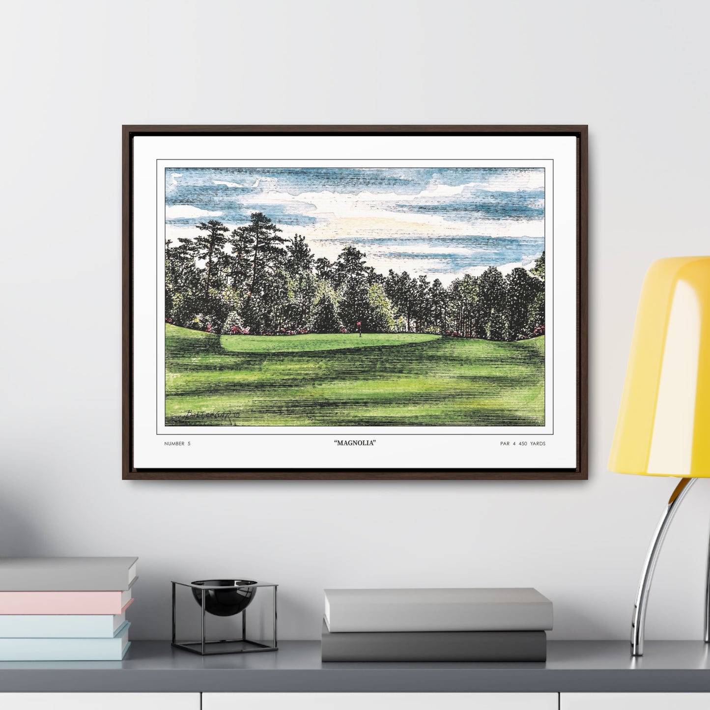 Magnolia Augusta National Hole 5 Watercolor Painting | Original Masters Golf Art for Wall | Framed Horizontal Stretched Canvas Print