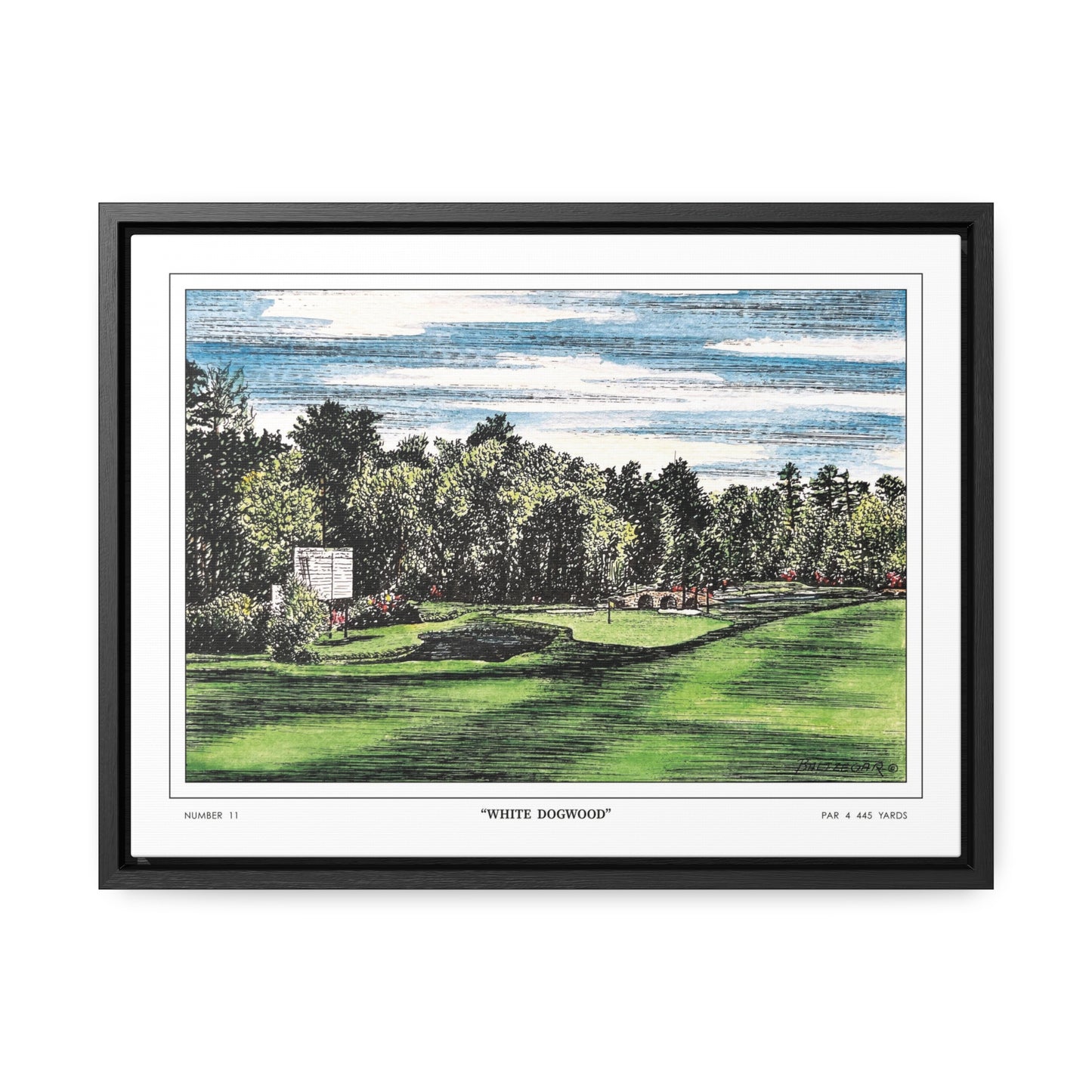 White Dogwood Augusta National Hole 11 Watercolor Painting | Original Masters Golf Art for Wall | Framed Horizontal Stretched Canvas Print