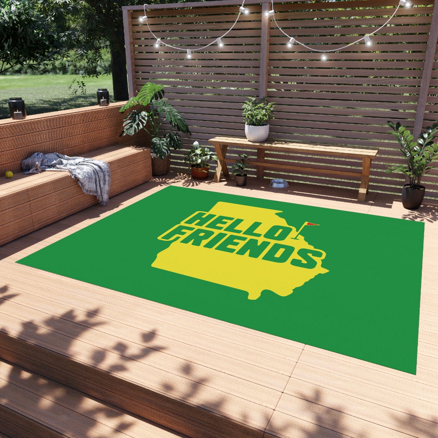 Hello Friends Indoor Outdoor Golf Themed Rug