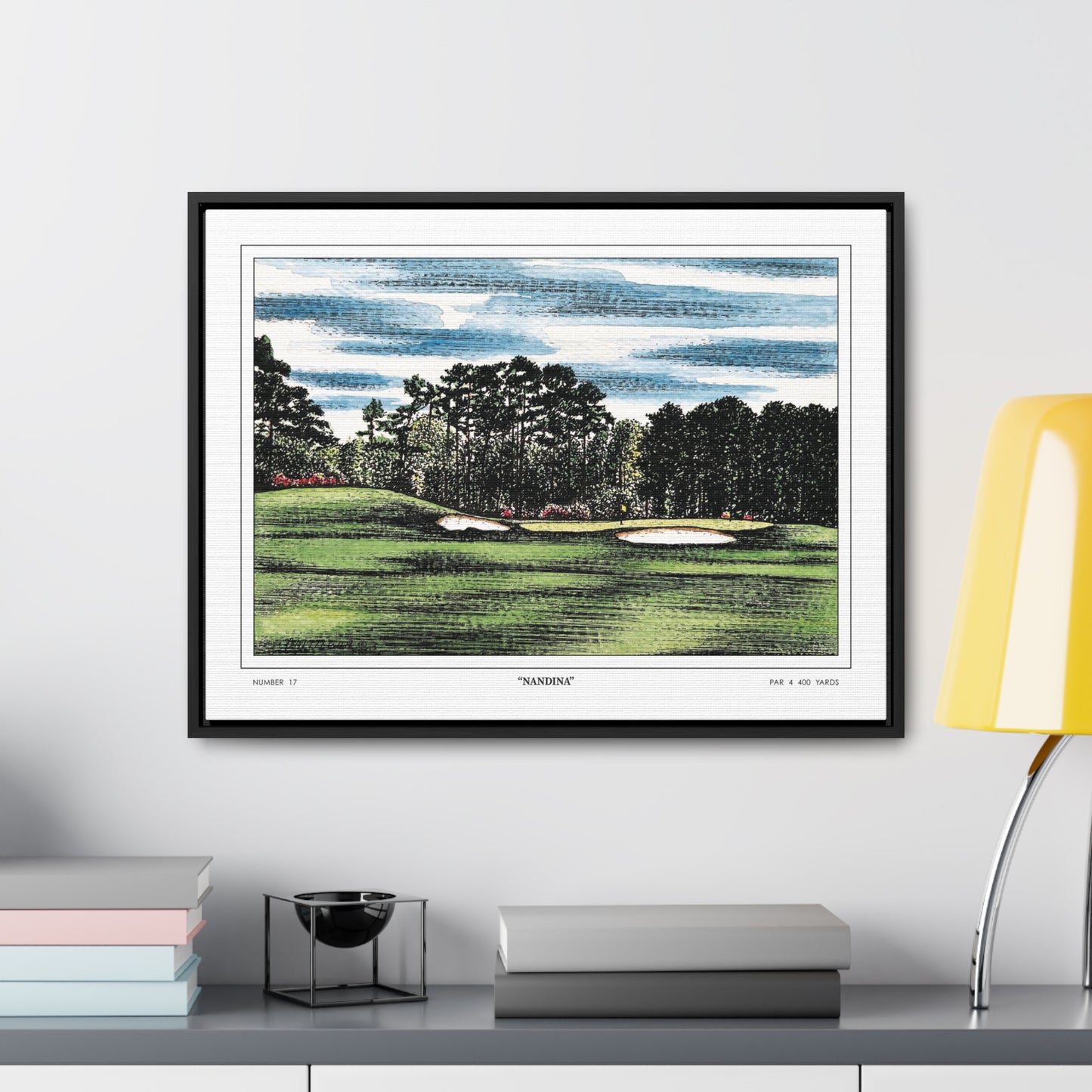 Nandina Augusta National Hole 17 Watercolor Painting | Original Masters Golf Art for Wall | Framed Horizontal Stretched Canvas Print