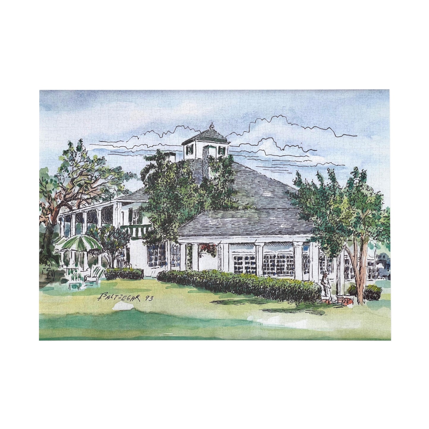 Puzzle of the Antebellum Clubhouse Featuring Original Golf Art