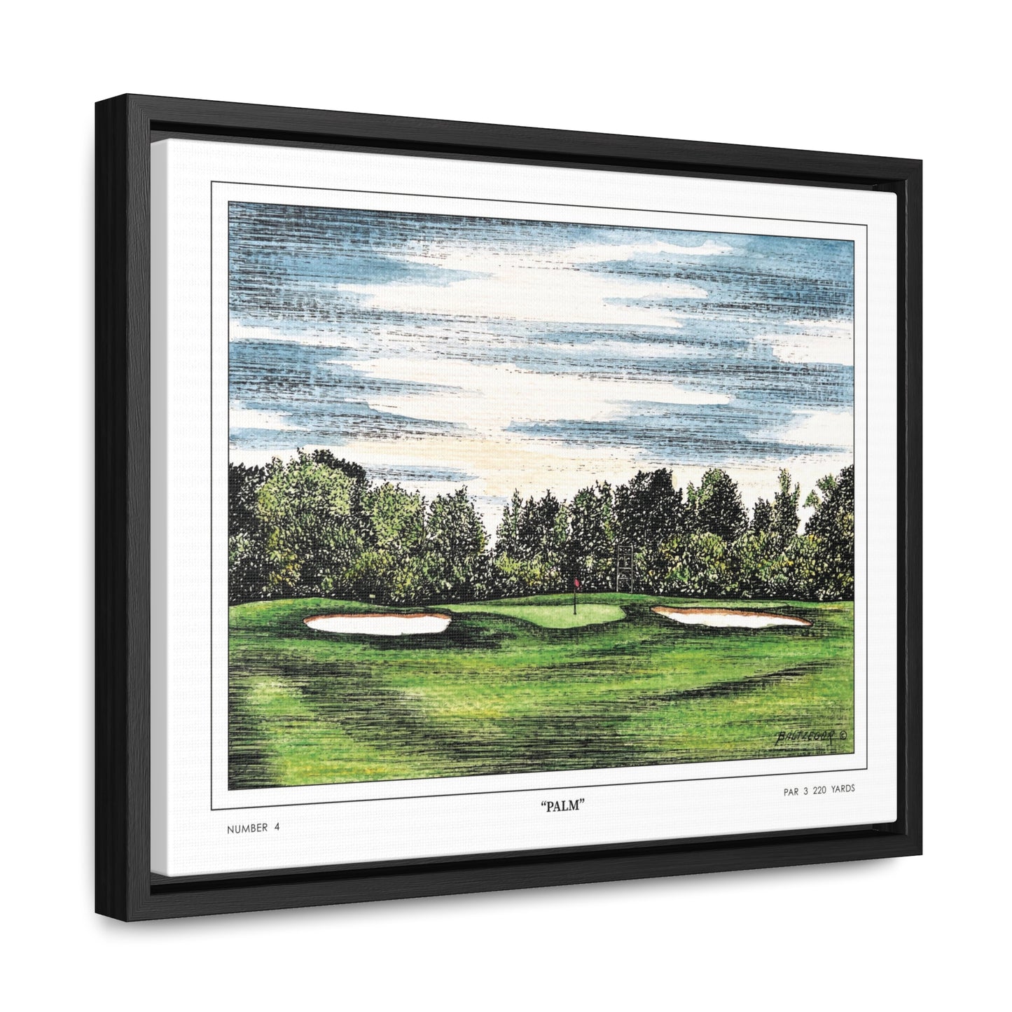 Flowering Crab Apple Watercolor Framed Canvas Golf Art