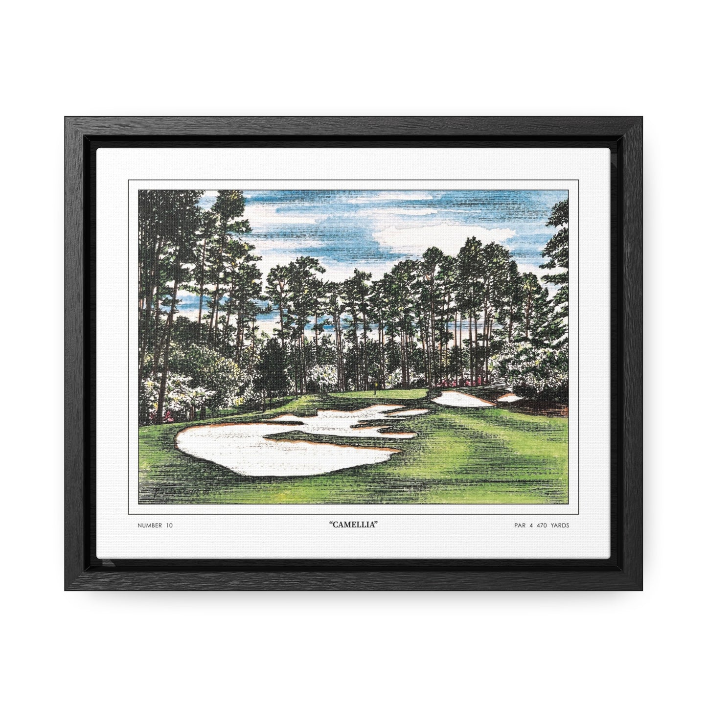 Camellia Watercolor Framed Canvas Golf Art for Wall