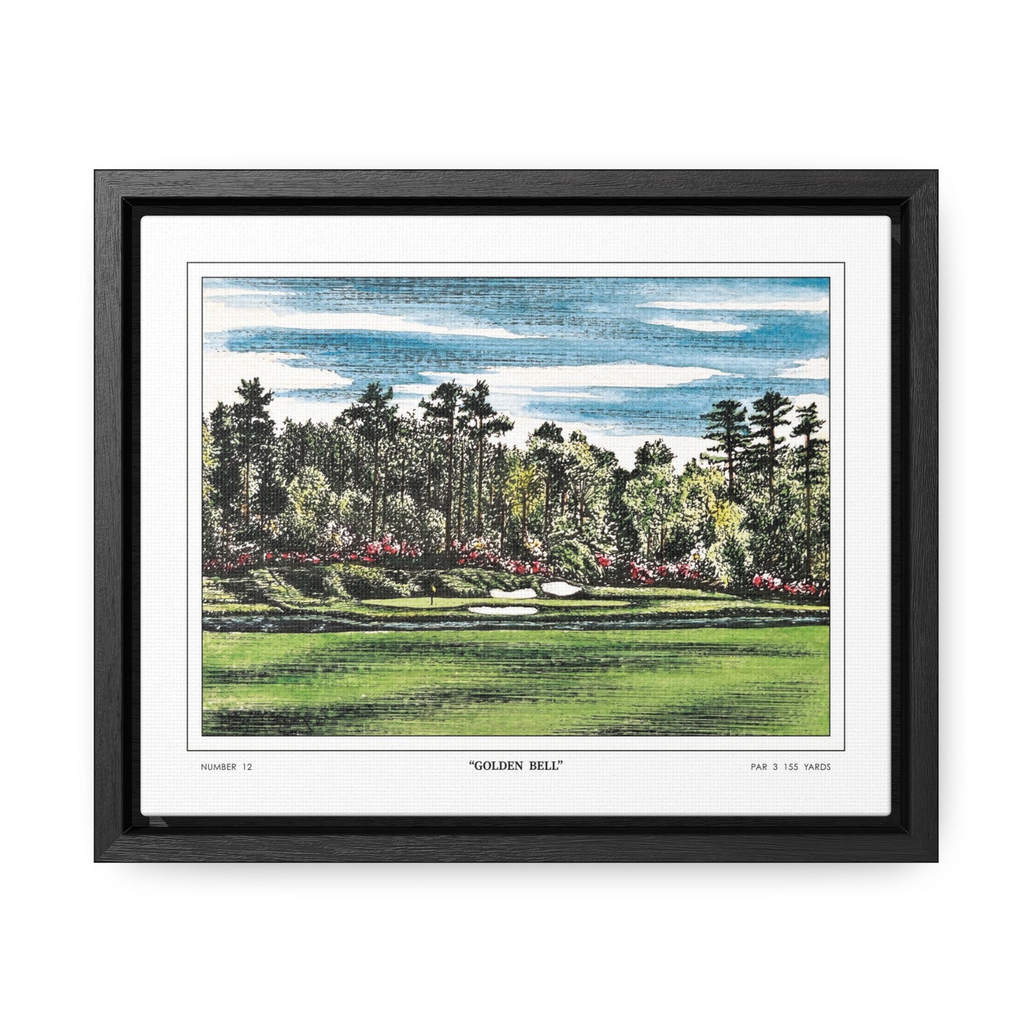 Golden Bell Hole 12 Watercolor Painting Framed Golf Art