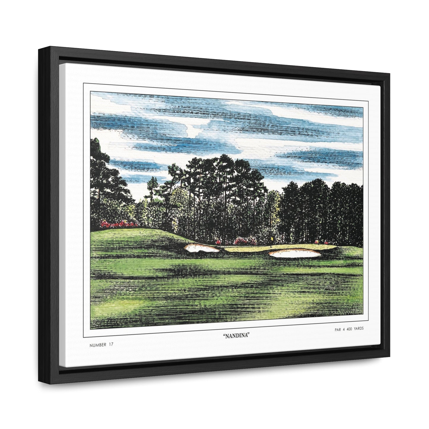 Nandina Augusta National Hole 17 Watercolor Painting | Original Masters Golf Art for Wall | Framed Horizontal Stretched Canvas Print