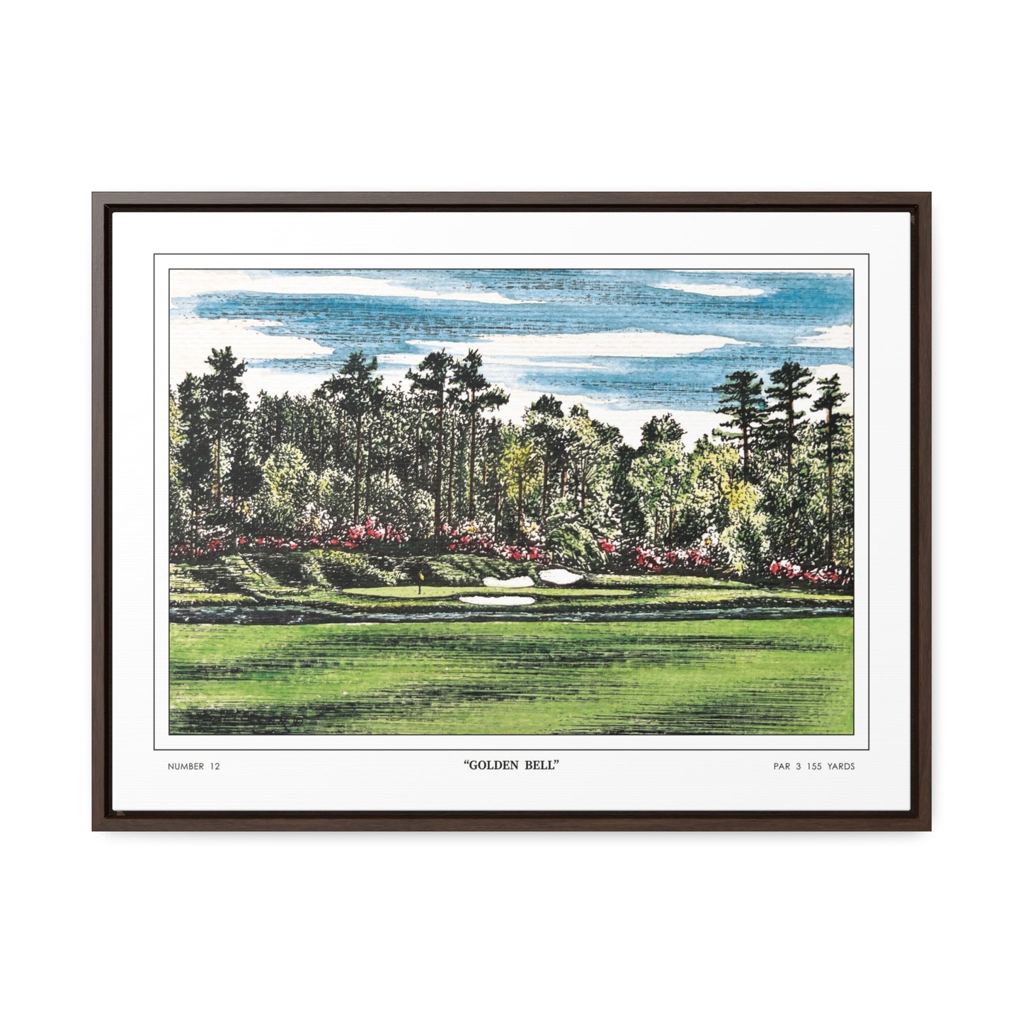 Golden Bell Hole 12 Watercolor Painting Framed Golf Art