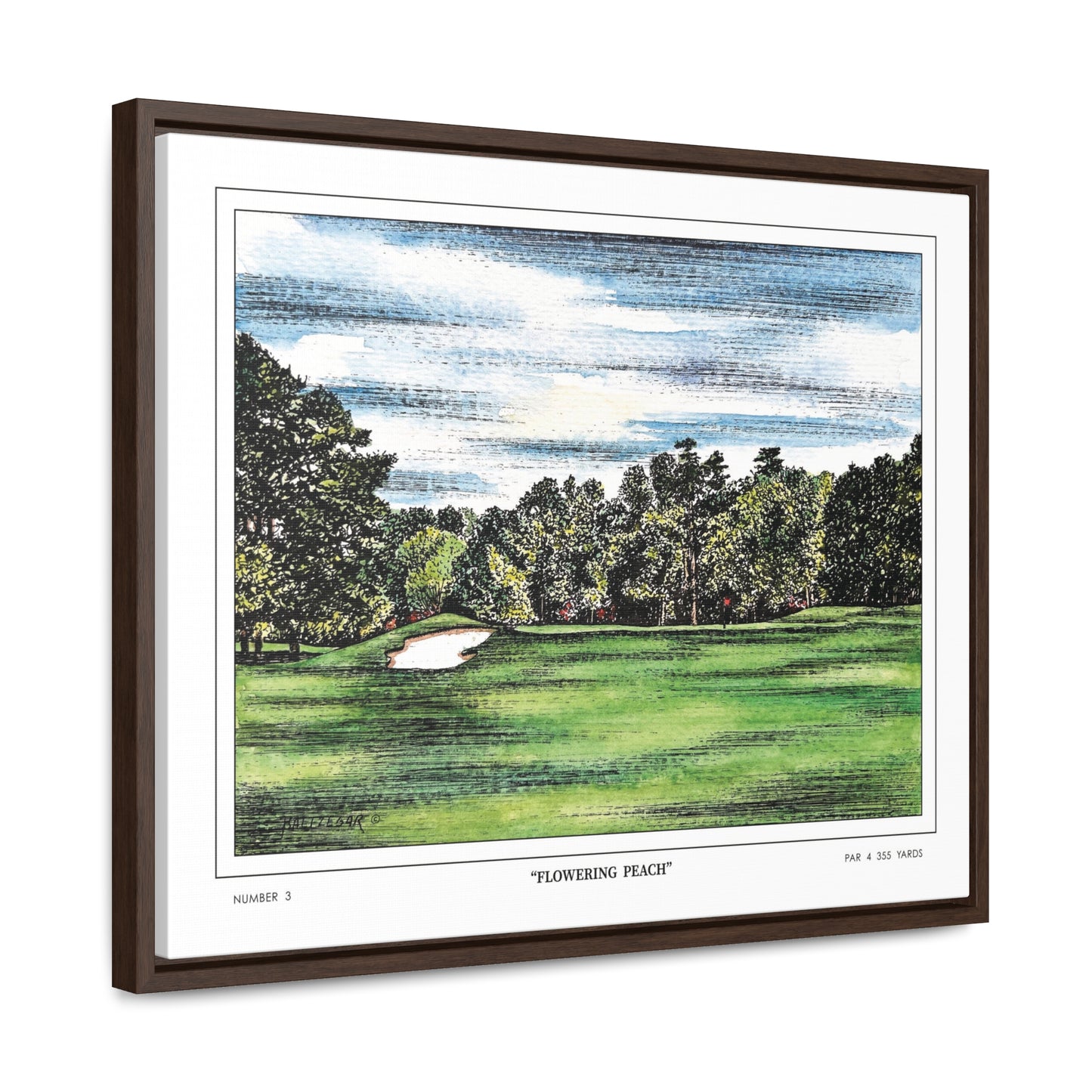 Flowering Peach Hole 3 Watercolor Painting Original Golf Art