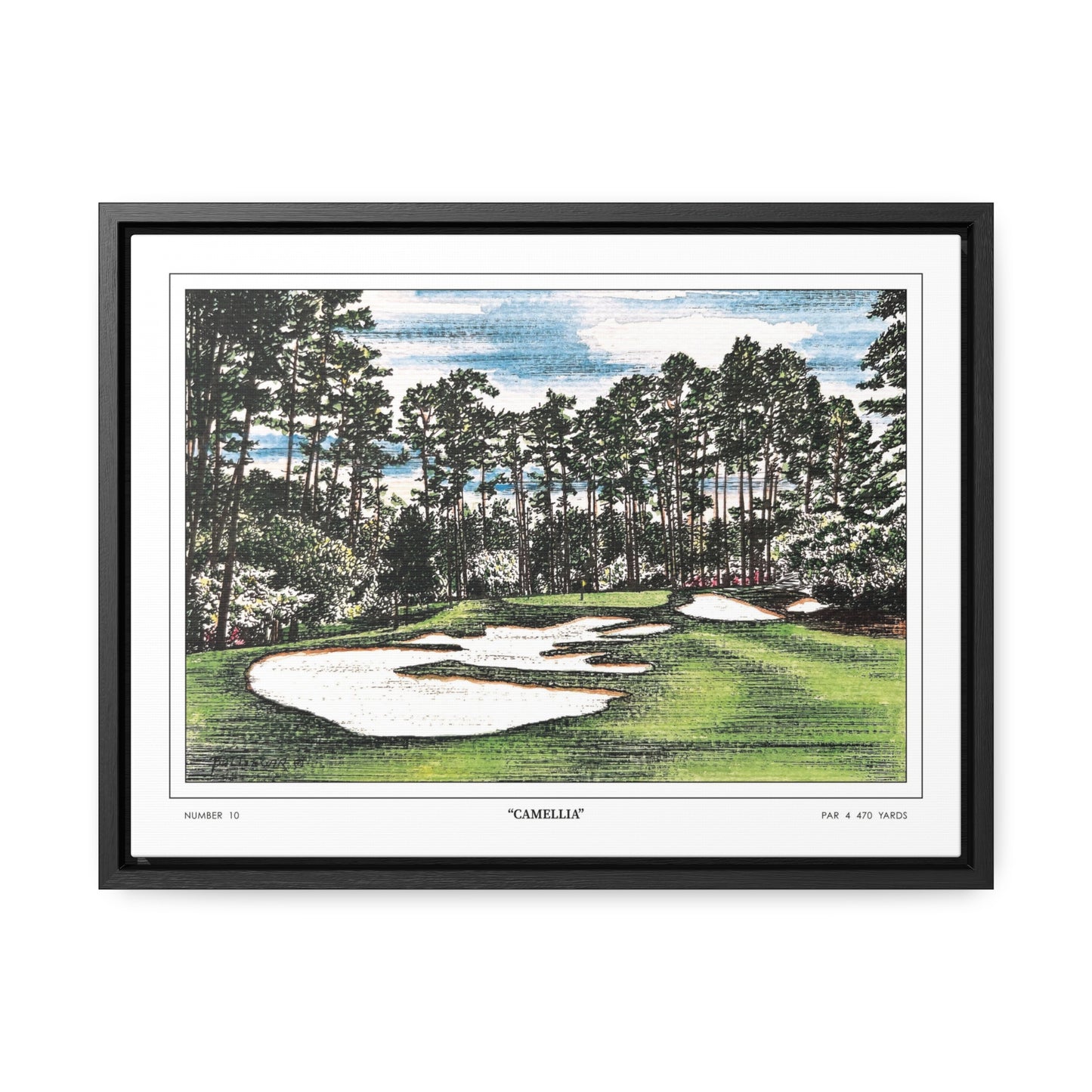 Camellia Watercolor Framed Canvas Golf Art for Wall