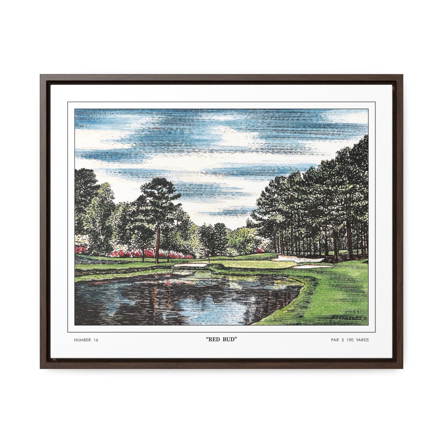 Redbud Augusta National Hole 16 Watercolor Painting | Original Masters Golf Art for Wall | Framed Horizontal Stretched Canvas Print